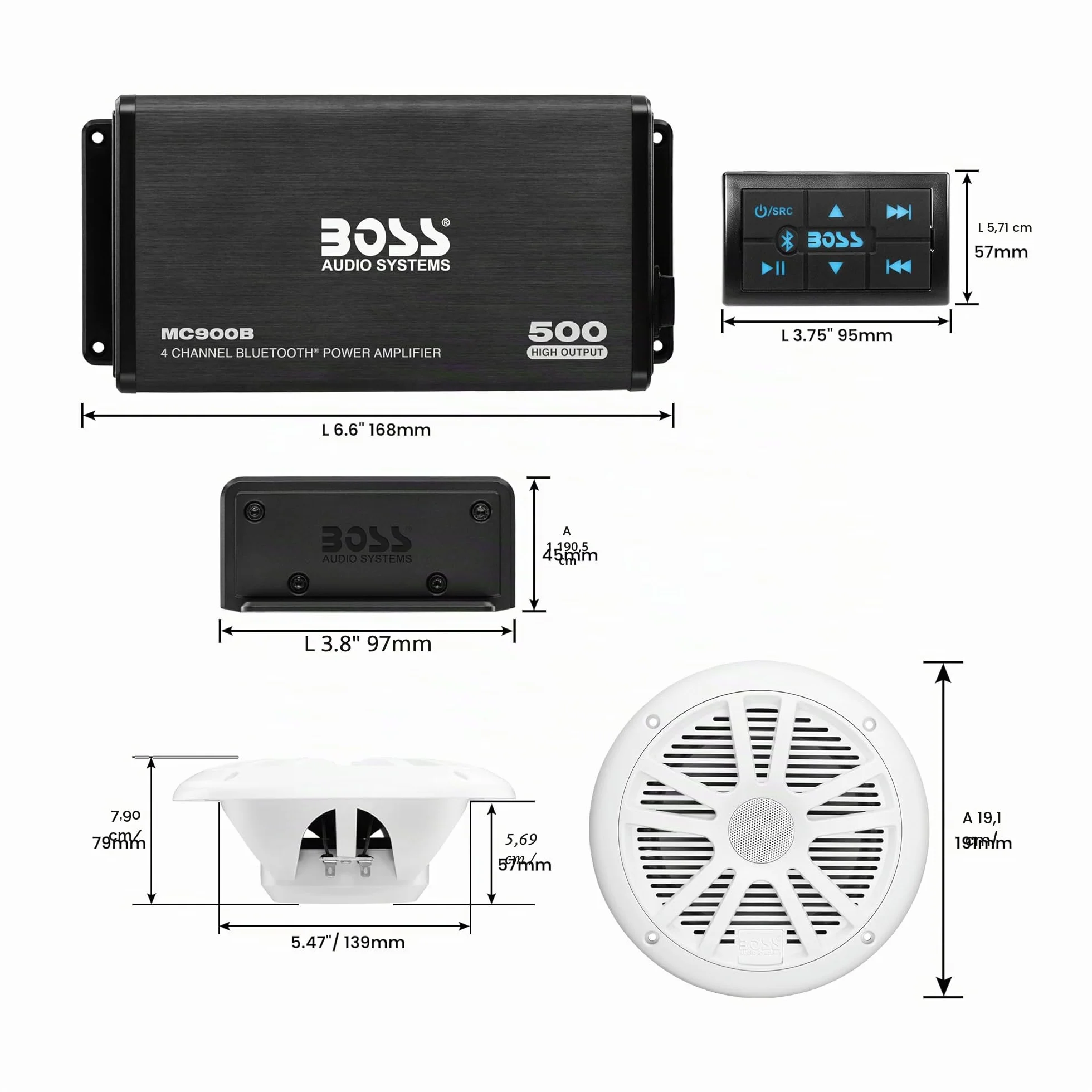 Boss Audio ASK902B.6 Amplificatore Bluetooth a 4 canali, 500 W, con Due Altoparlanti da 180 W