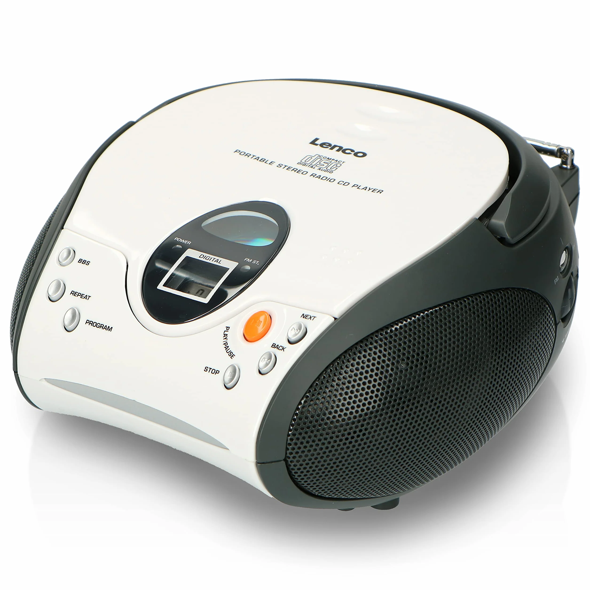 Lenco SCD-24 Lettore CD per bambini Radio FM Stereo Boombox 2x1,5W RMS Bianco