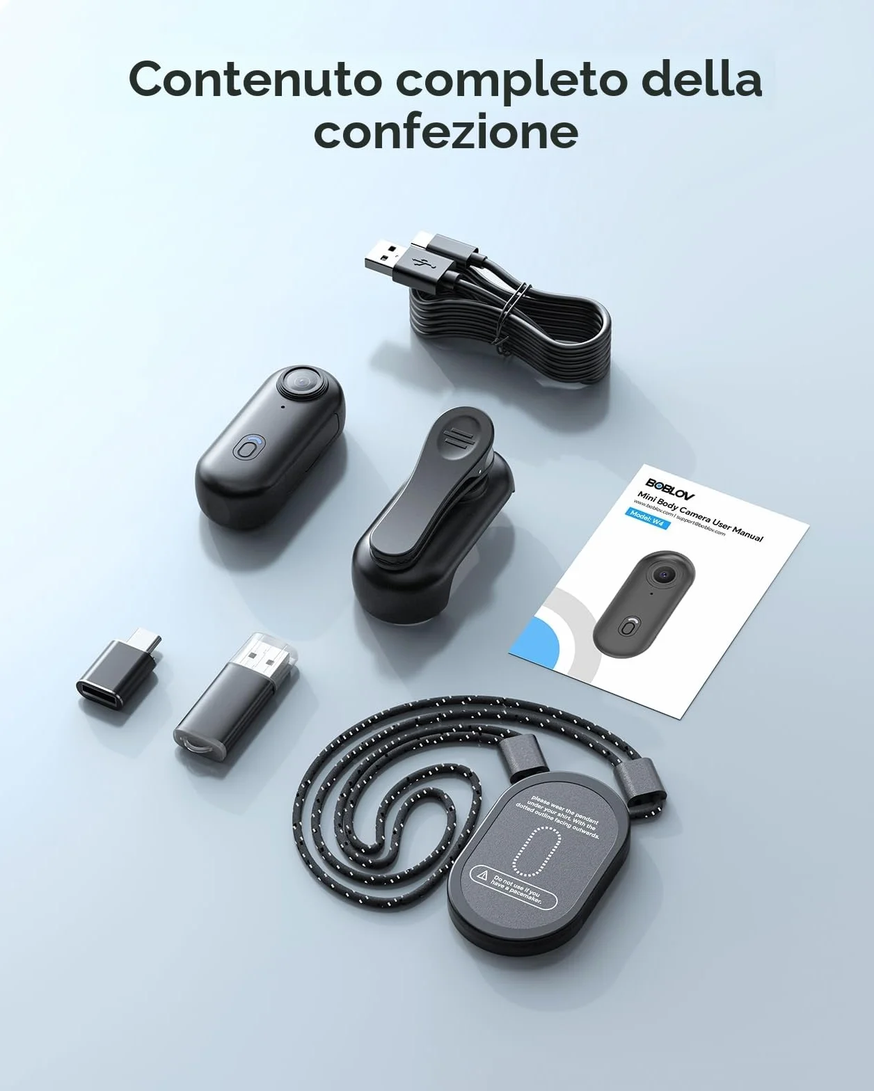 BOBLOV W4 4K Bodycam - Fotocamera per corpo Mini, con clip girevole a 360° e clip magnetica, 90 minuti per registrazioni, lezioni, viaggi, passeggiate con animali domestici (4K 64GB)