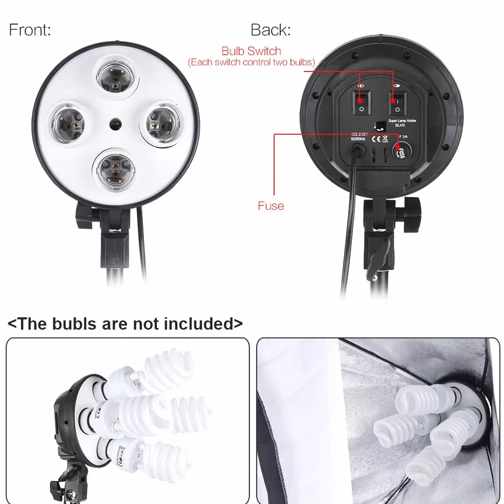 Andoer Softbox LED Set 2 x 50 x 70 cm, 2 x 4 in 1 Portalampada, 2 x 2 M Supporto di luce, Borsa da trasporto per ritratti di studio, fotografia