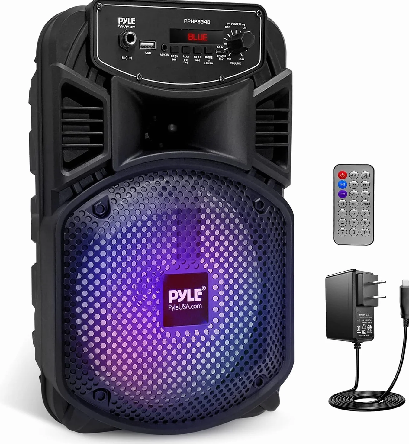 Pyle Speaker Bluetooth Portatile,Ricaricabile da 300W con Subwoofer da 20,32 cm e Tweeter da 2,54 cm, Ingresso Microfono, MP3/USB, Radio, Telecomando