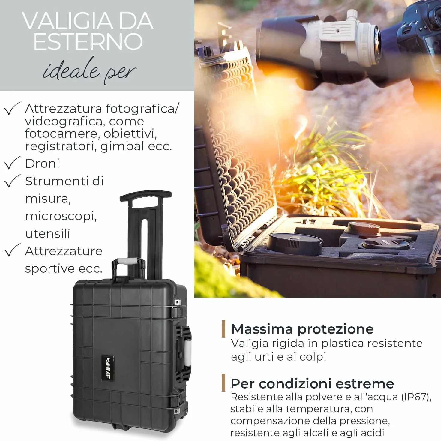 HMF ODK400 - Valigia con ruote per esterni con schiuma pretagliata, Nero , 58.5 x 45 x 27.5 cm