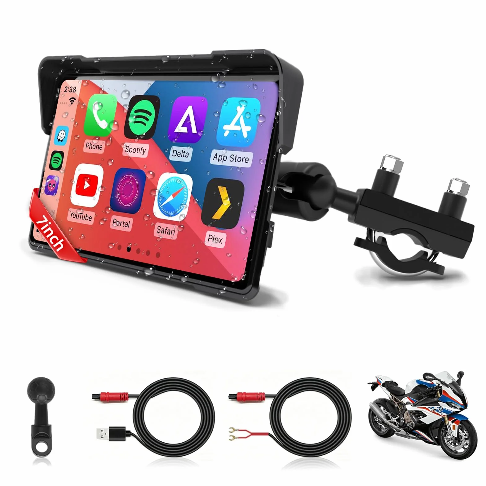 Jansite Carplay Moto da 7 Pollici Navigatore Andrpid Auto Display Impermeabile IPS 2.5D Bluetooth Siri/Assistente Google