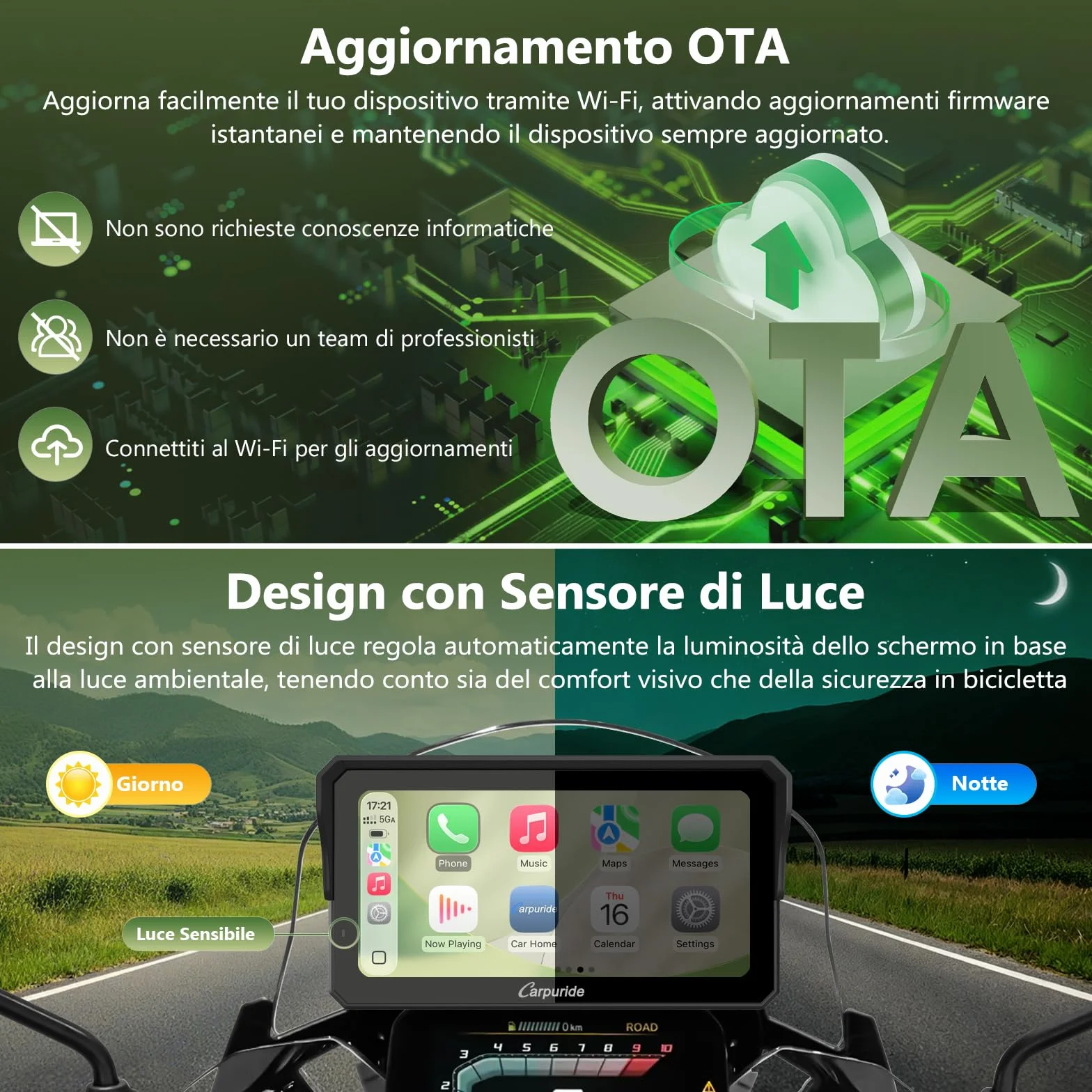 Carpuride W602BS Pro Carplay Schermo per BMW Moto, Nativo Wonder Wheel Controllo e Lettura Dati, Senza Fili CarPlay e Android Auto, 6,25" Impermeabile Touchscreen, OTA, Doppio Bluetooth, Interfono.