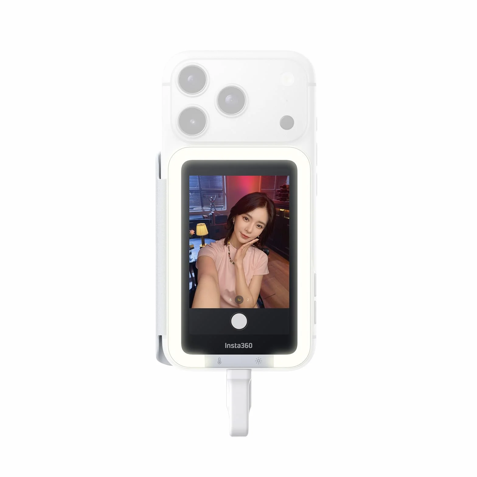 Insta360 Snap Schermo per selfie con luce - Schermo 4K magnetico ideale per selfie e vlogging, compatibile con iPhone 15/16/17 Pro, luce regolabile, controllo touchscreen, collegamento immediato