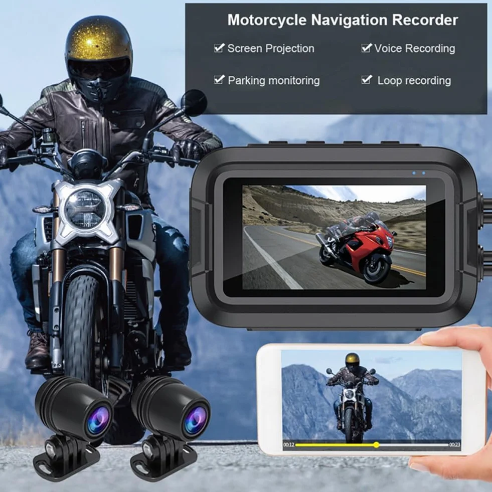V9 Del Motociclo Dashcam WiFi 1080P Anteriore Posteriore Della Macchina Fotografica Impermeabile Del Motociclo Videoregistratore con Monitor Parcheggio