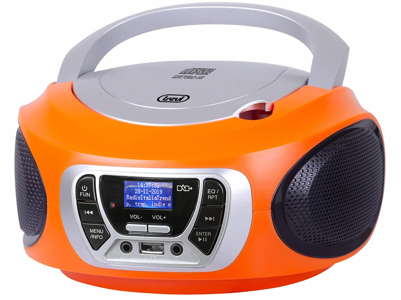 Trevi CMP 510 DAB Stereo Portatile con Radio Digitale DAB e FM RDS, Lettore CD, USB, AUX-IN, Display ad Alta Leggibilità, Antenna Telescopica Orientabile, Arancione