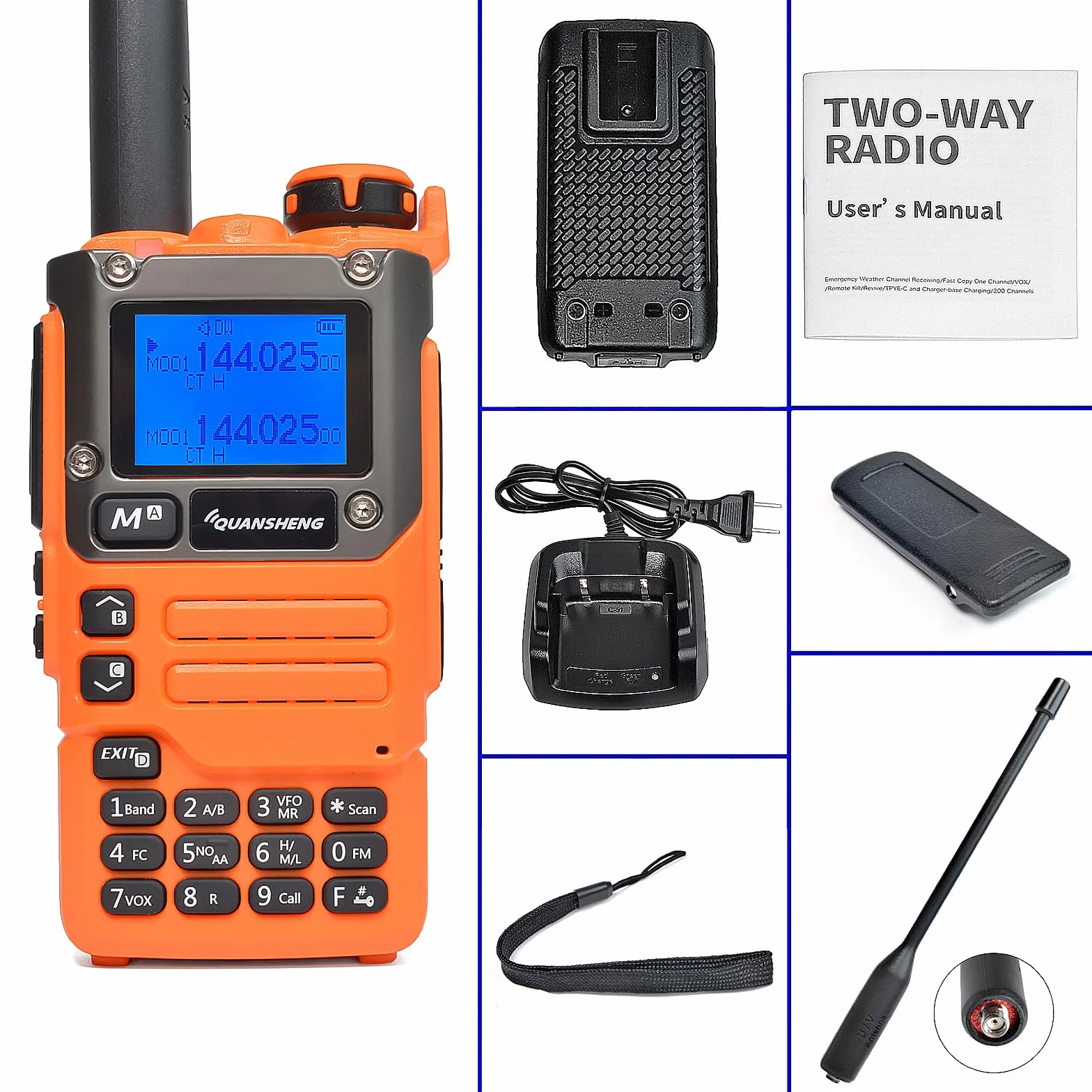 Quansheng UV-K5 VHF UHF Walkie Talkie Portatile FM NOAA Radio Bidirezionale Arancione con Auricolare