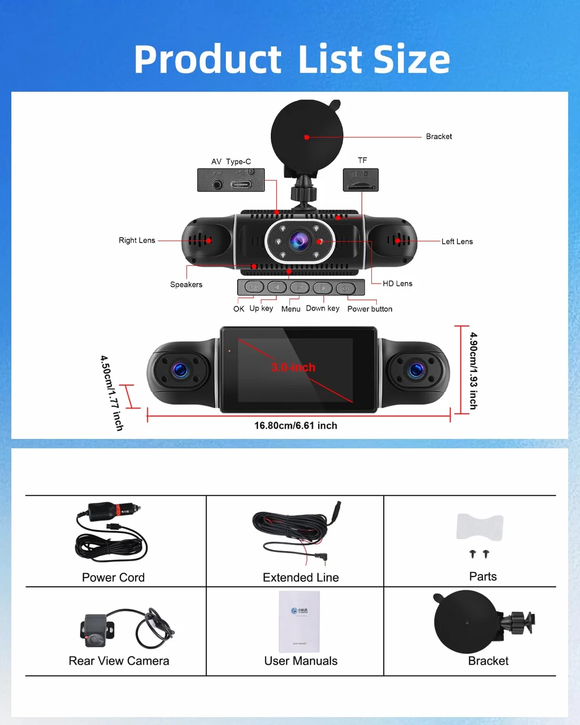 NHOPEEW Dash Cam a 360° a 4 canali per auto - Videocamera da cruscotto 1080P con controllo tramite app Wi-Fi, visione notturna/registrazione in loop/monitoraggio parcheggio/sensore G