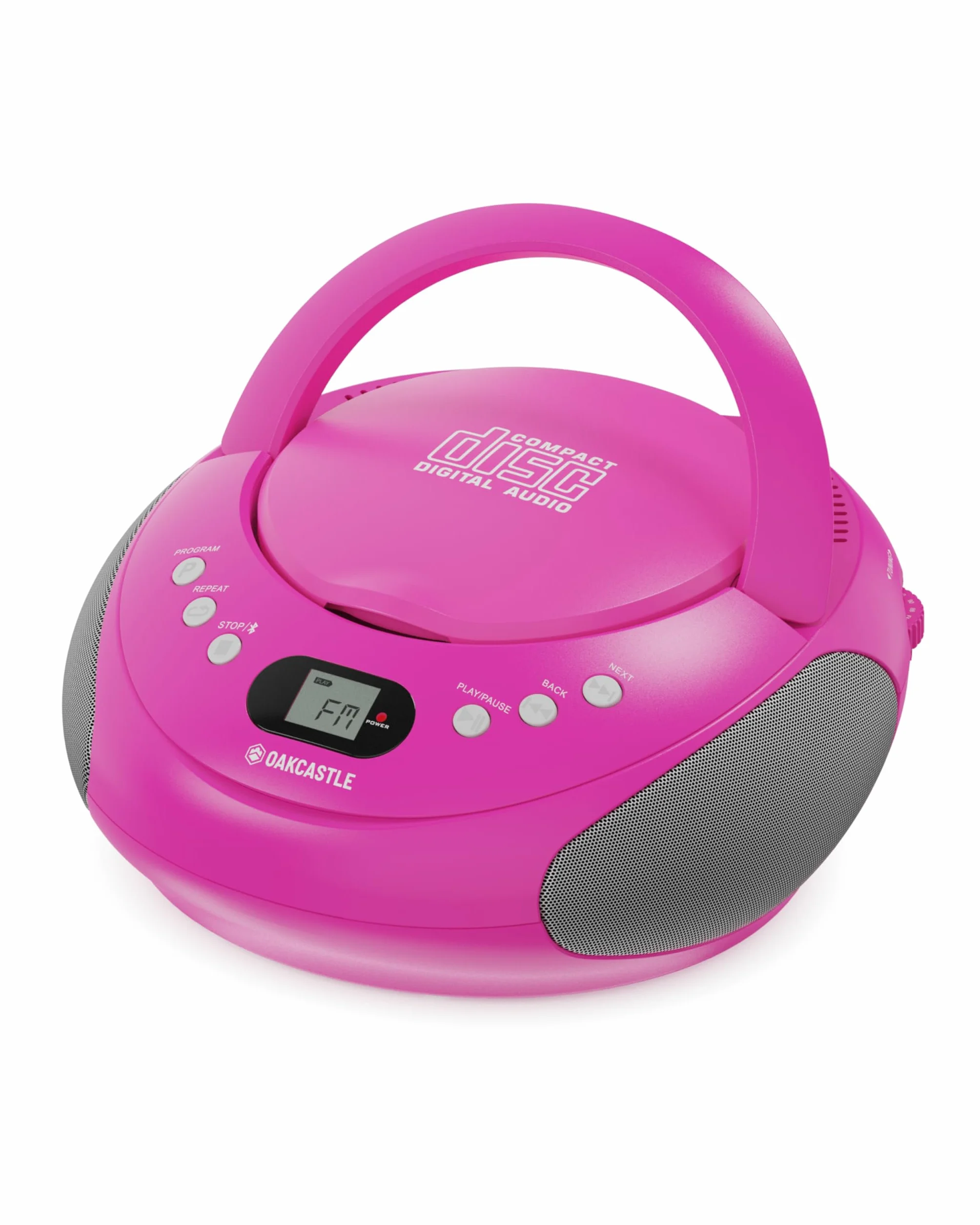 Lettore CD Portatile Bluetooth | FM Radio Stereo Casa | Radio Stereo Casa con Controlli Facili | 30 Preselezioni, Display a LED | Oakcastle Player (Rosa)