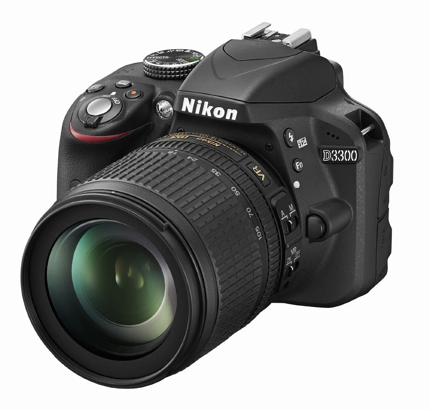 Nikon D3300 Kit Fotocamera Reflex Digitale con Nikkor 18/105 VR, 24.2 Megapixel, LCD 3", SD 8 GB 200x Premium Lexar, Nero [Nital card: 4 anni di garanzia]