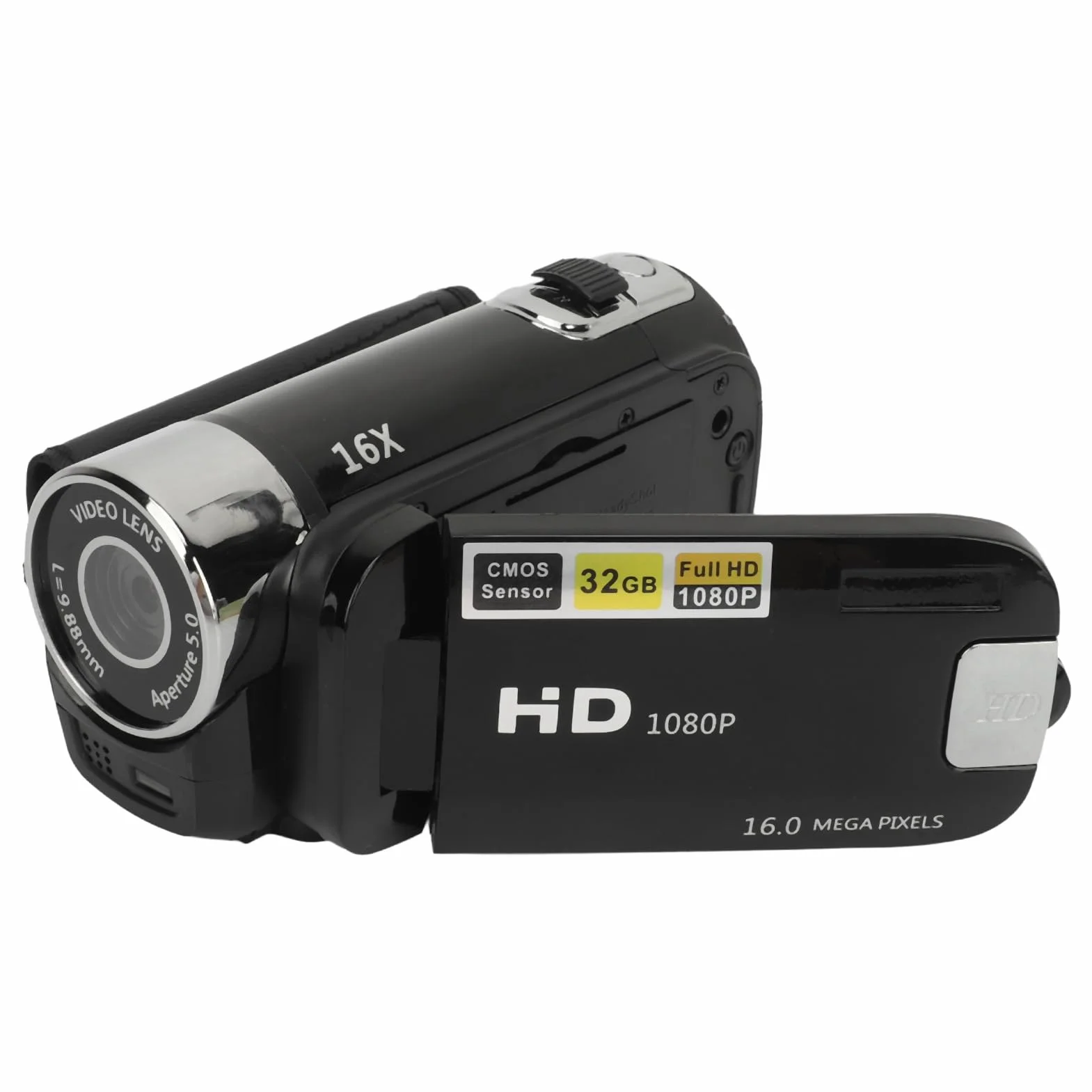 Videocamera, Registratore per Fotocamera Digitale 1080P 16MP, Schermo Ruotabile da 2,4 Pollici Videocamera con Zoom Digitale 16X con Luce di Riempimento (BLACK)