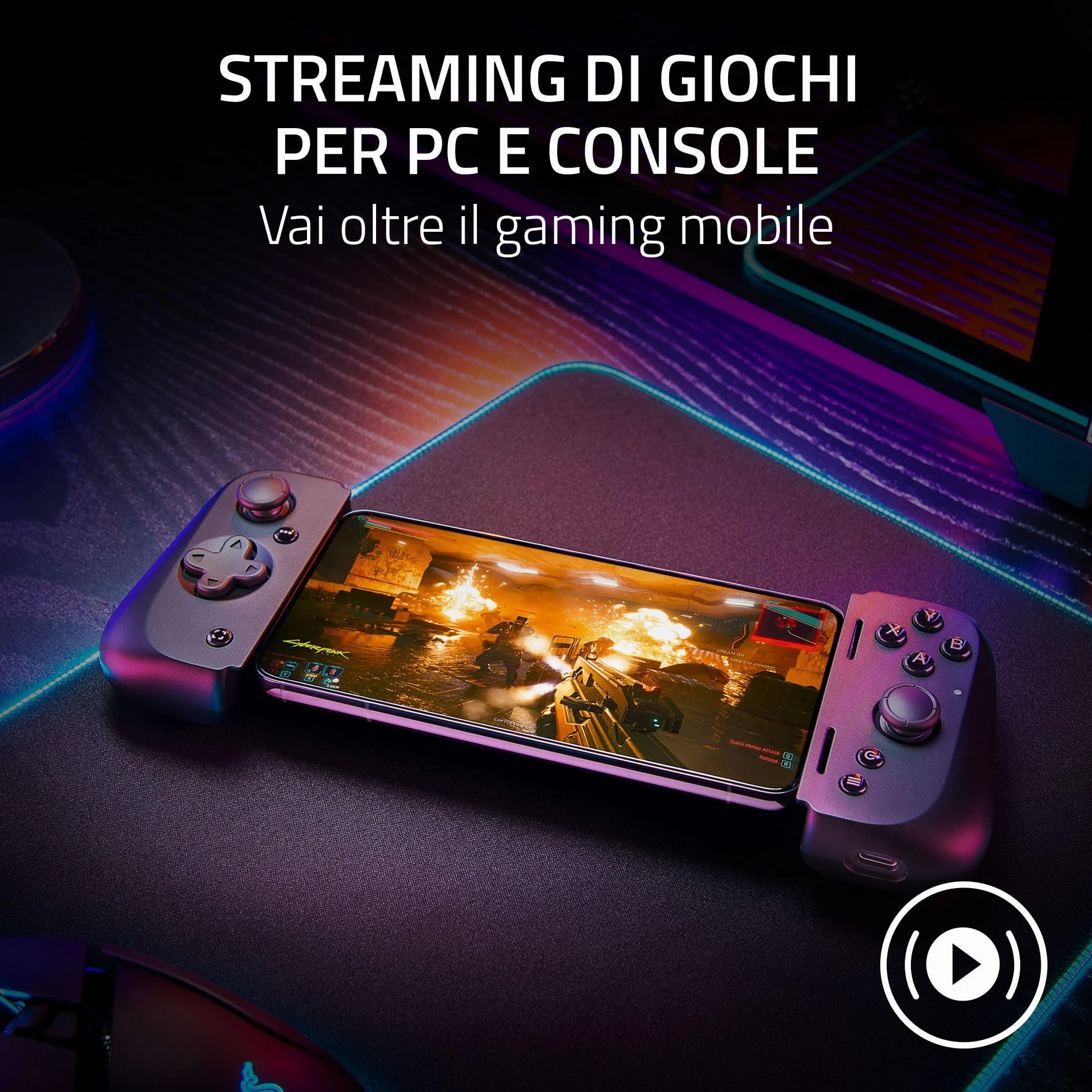 Razer Kishi V2 - Controller di gioco mobile USB-C per iPhone e Android (pulsanti d'azione mecha-tattili, D-Pad, stick analogici, jack audio da 3,5 mm, bassa latenza, RGB) Nero