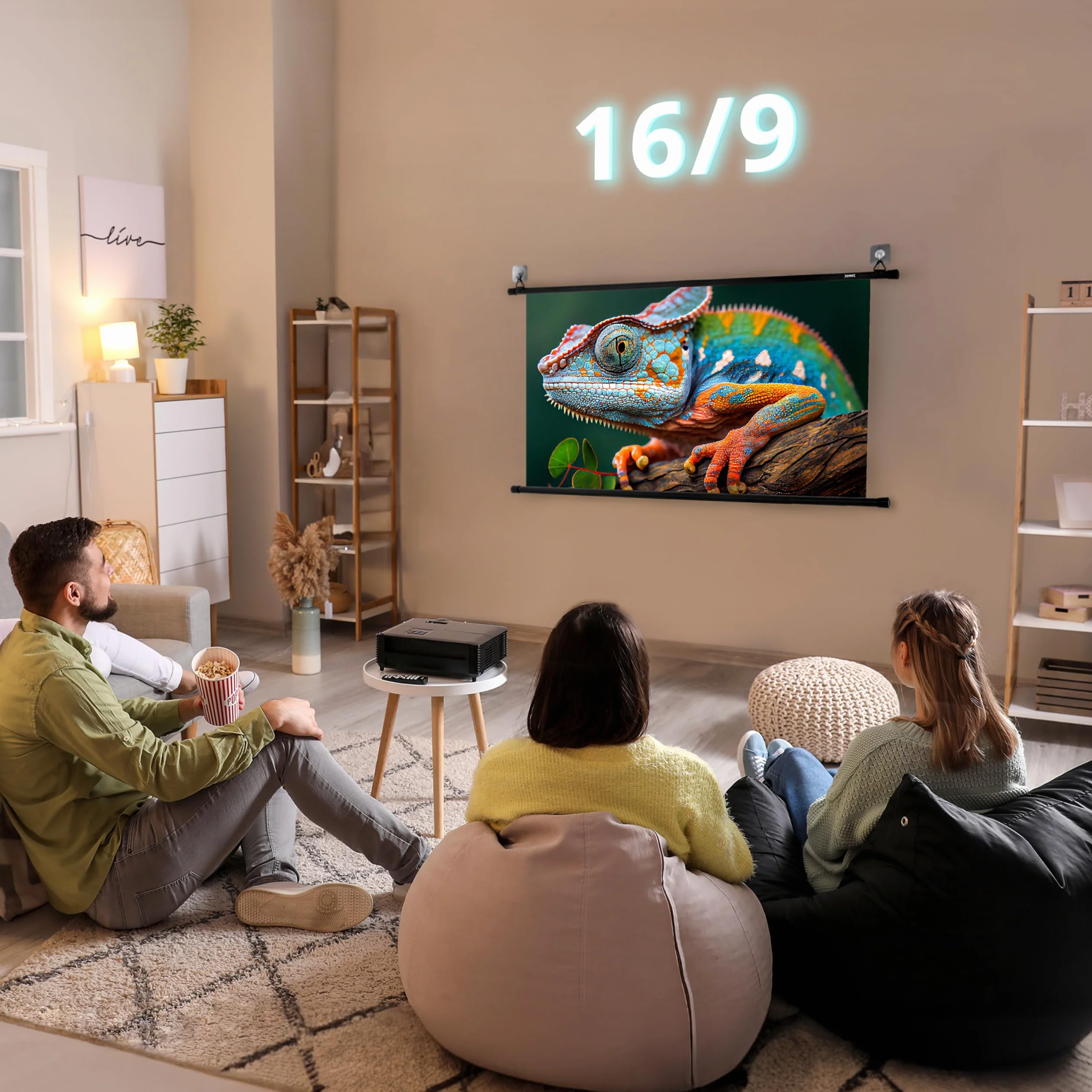 Duronic BPS50 16:9 Telo Proiettore 50 pollici, Schermo per proiettore, Telo da proiezione interno esterno, Home theater cinema Full HD 3D 4K, Schermo di proiezione anti pieghe per casa ufficio scuola