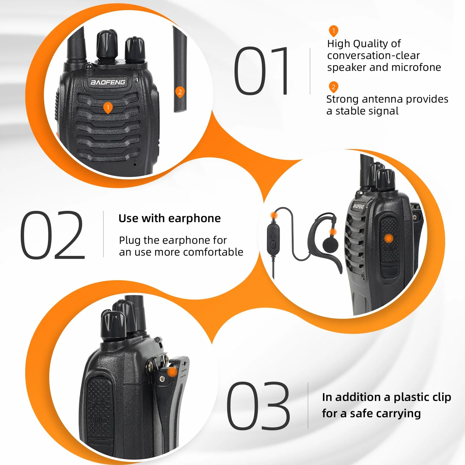 Walkie-Talkie PMR446 Ricaricabile Lunga Distanza 16 Canali VOX CTCSS/DCS Radio FM Ricetrasmettitore Portatile Walkie Talkie Professionali Con Auricolare