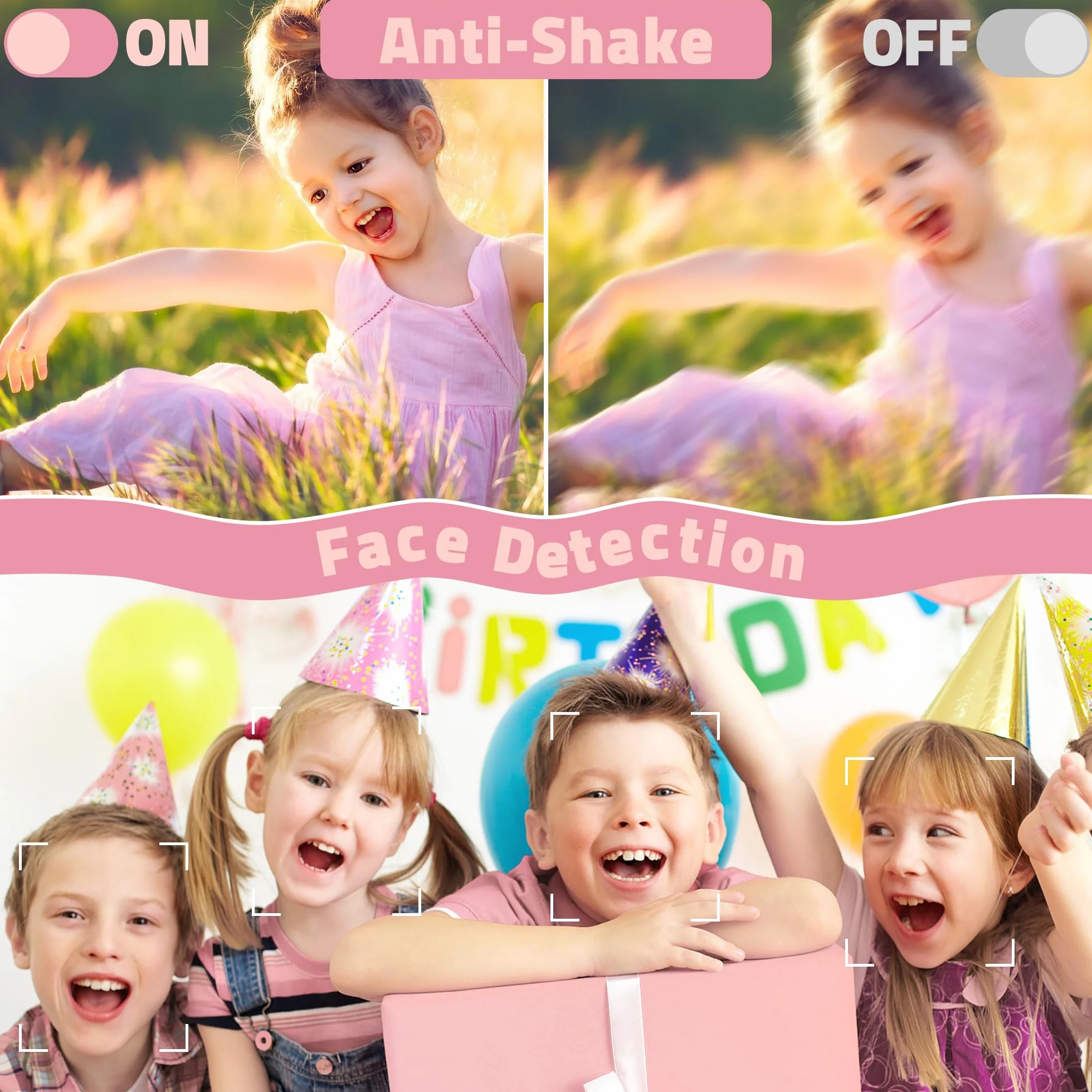 Fotocamera Digitale, HD 1080P con Scheda di Memoria da 32 GB, Fotocamera da 48 Megapixel, LCD da 2,4 Pollici con Zoom Digitale 16x per Ragazze, Adolescenti, Ragazzi e Principianti (Rosa)