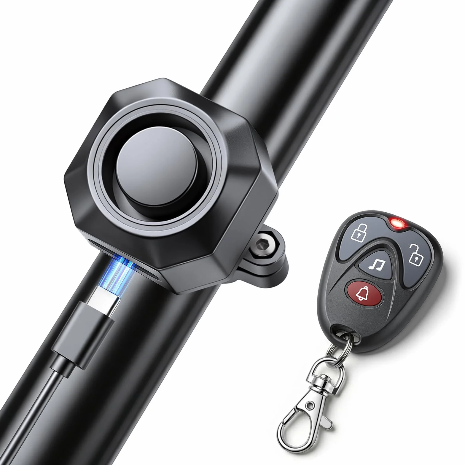 WSDCAM Alarm USB ricaricabile per bicicletta 110 dB regolabile senza fili anti-Theft sensore di movimento auto