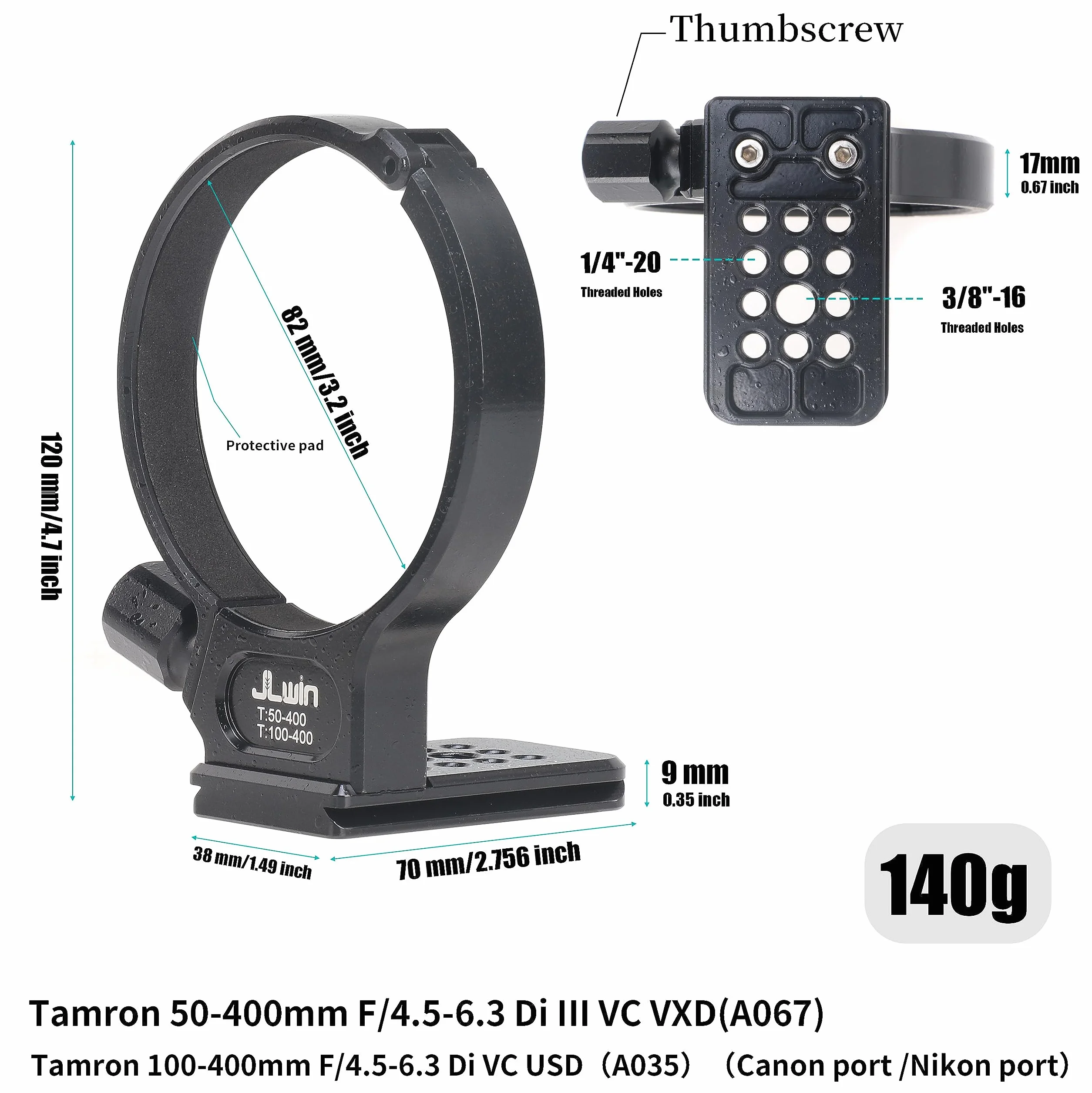 Hersmay Supporto per treppiede Tamron 50-400 mm f/4.5-6.3 Di III VC VXD Obiettivo (A067), per Tamron 100-400 mm F/4.5-6.3 Di VC USD (per Canon e per Nikon), inferiore con piastra a sgancio rapido per