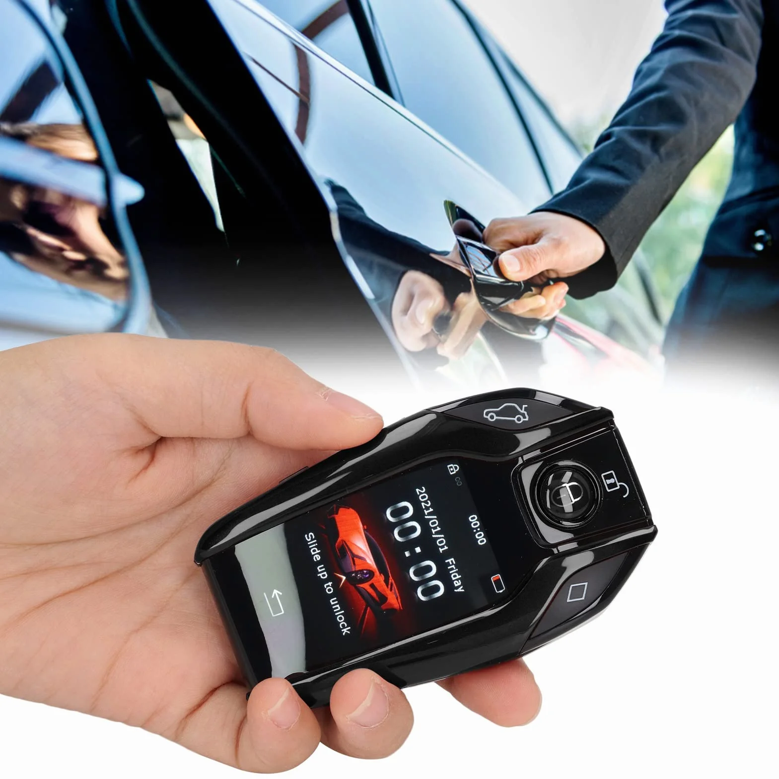 TK800+ Smart Remote Control Car Key, LCD touch screen, senza chiave blocco automatico sbloccare finestra ascensore tronco, per tutti gli avviamenti del motore (Nero)