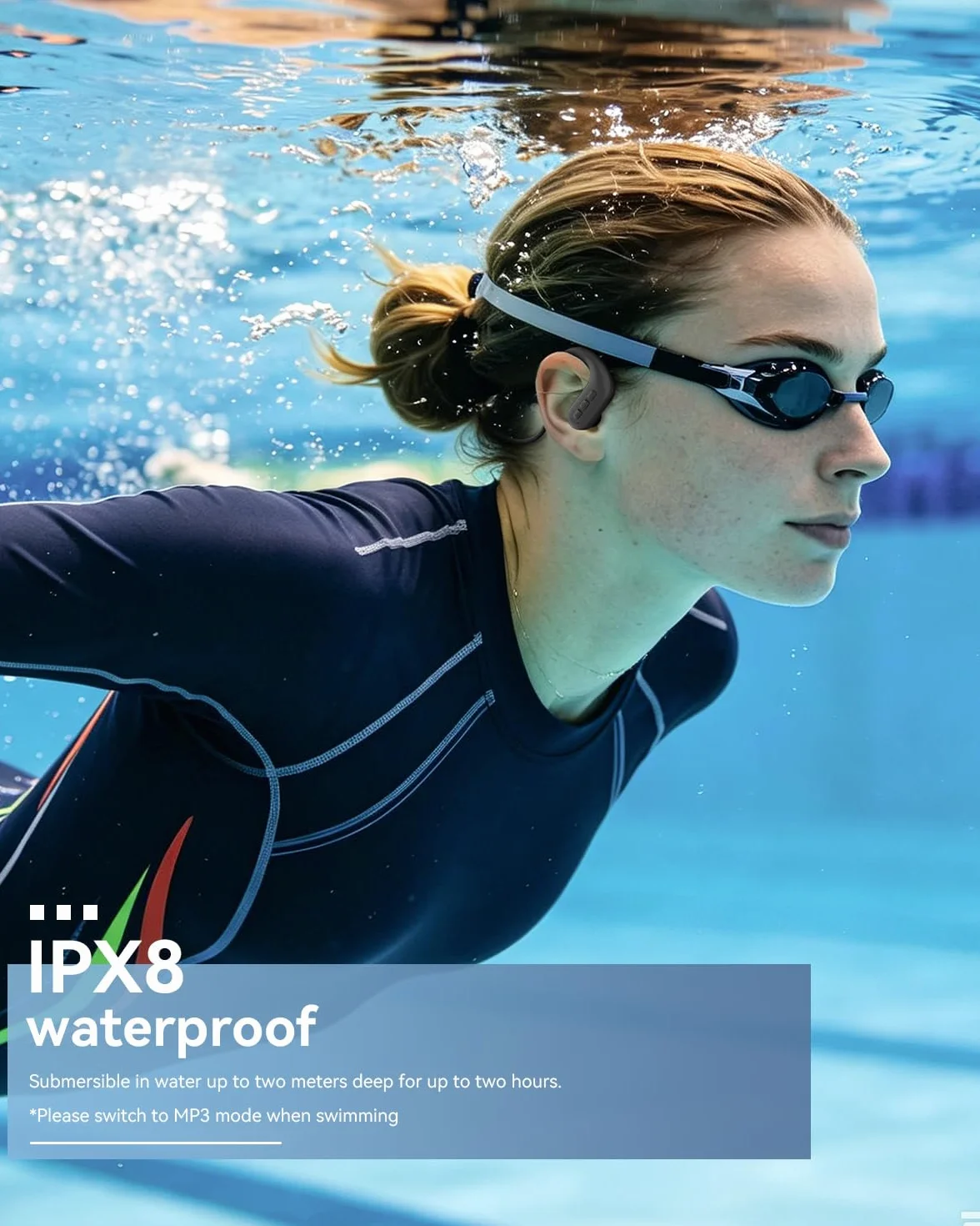 SANOTO Cuffie Subacquee per Piscina,In Ear Cuffie Conduzione Ossea Bluetooth 5.4, IPX8 Waterproof Auricolari Nuoto, 8G Mp3 Subacquee per Nuoto, Auricolari Sport for Swim, Running and Surfing