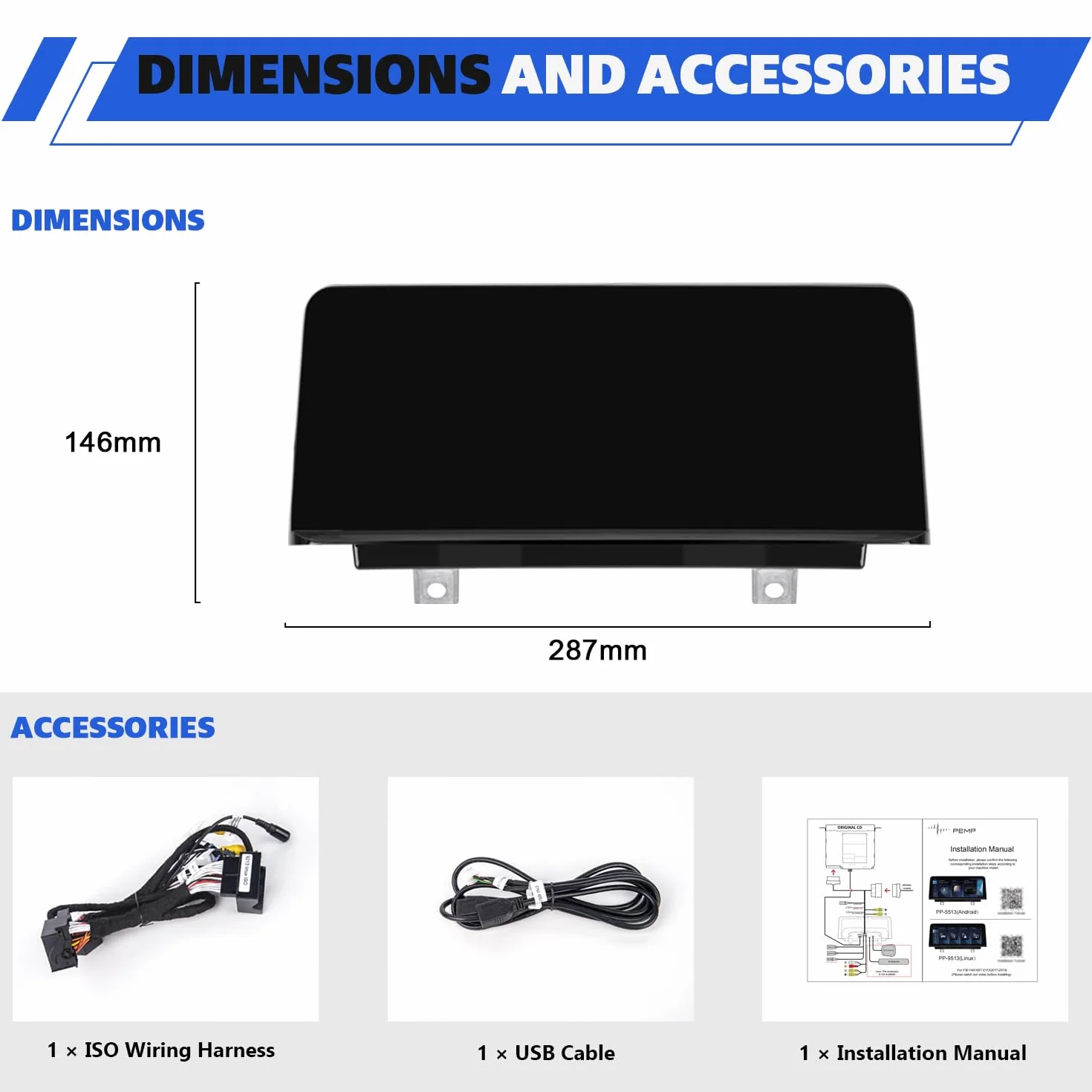 PEMP Schermo Linux per BMW Serie 3 F30 X1 F48 2017-2019 EVO ID6, Supporto Wireless CarPlay Android Auto utilizzando OEM Bluetooth Chiamata e Musica