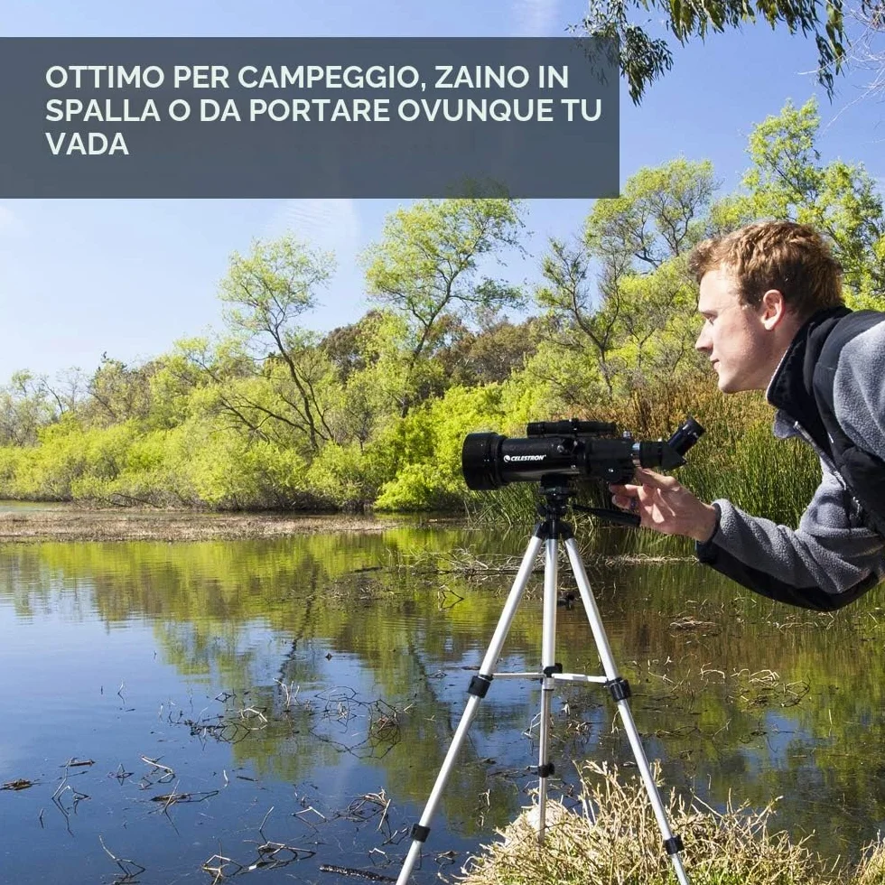 Celestron 21035-ADS Kit telescopio rifrattore da viaggio Scope 70 con zaino, nero (esclusiva Amazon con oculare aggiuntivo da 4 mm e lente di Barlow 3x)