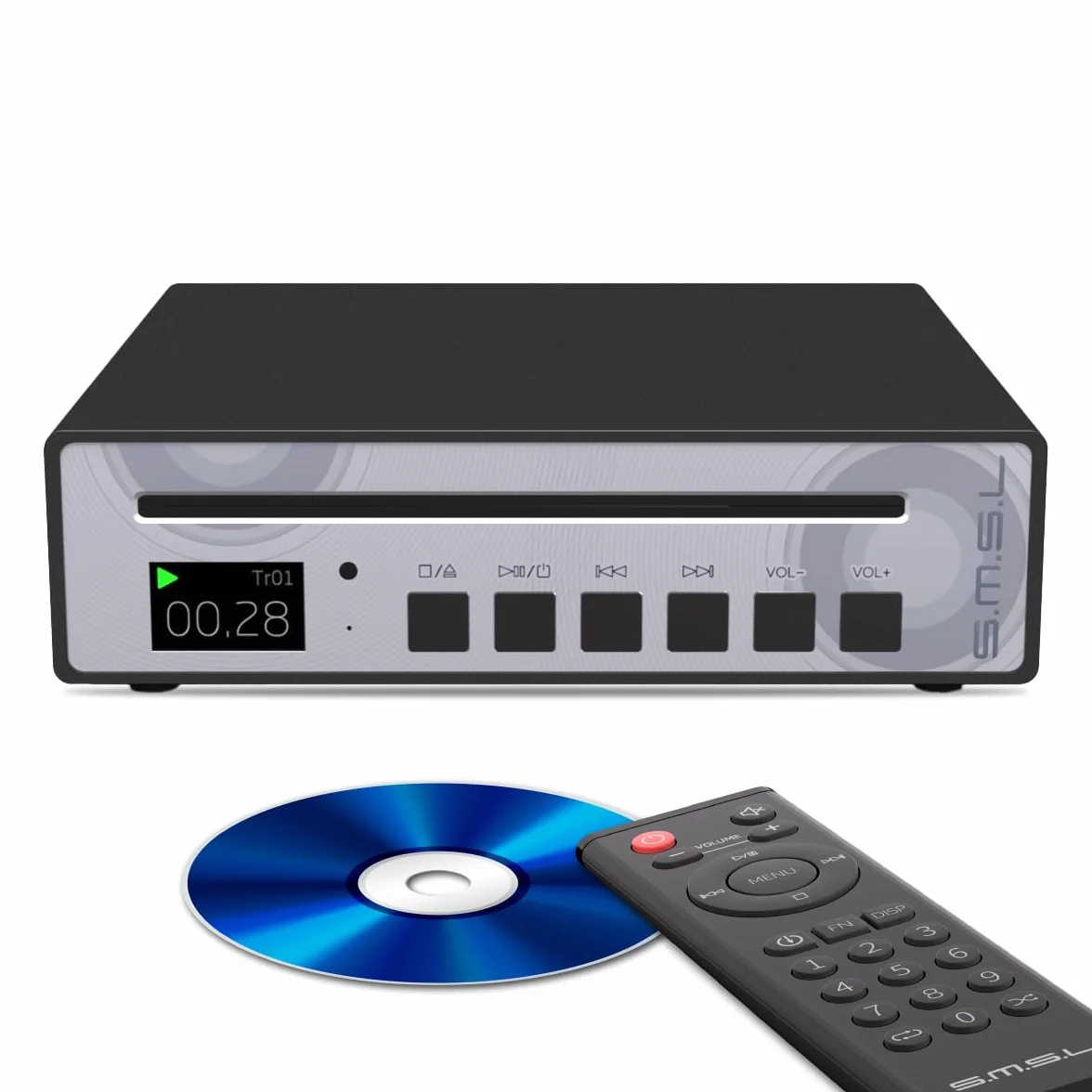 SMSL PL100 Lettore CD per casa, Chip CS43131, Supporto C D-R/C D-RW/MP3, Uscite RCA/3.5mm Cuffie Jack/Ottico/Coassiali Digitali (Nero)