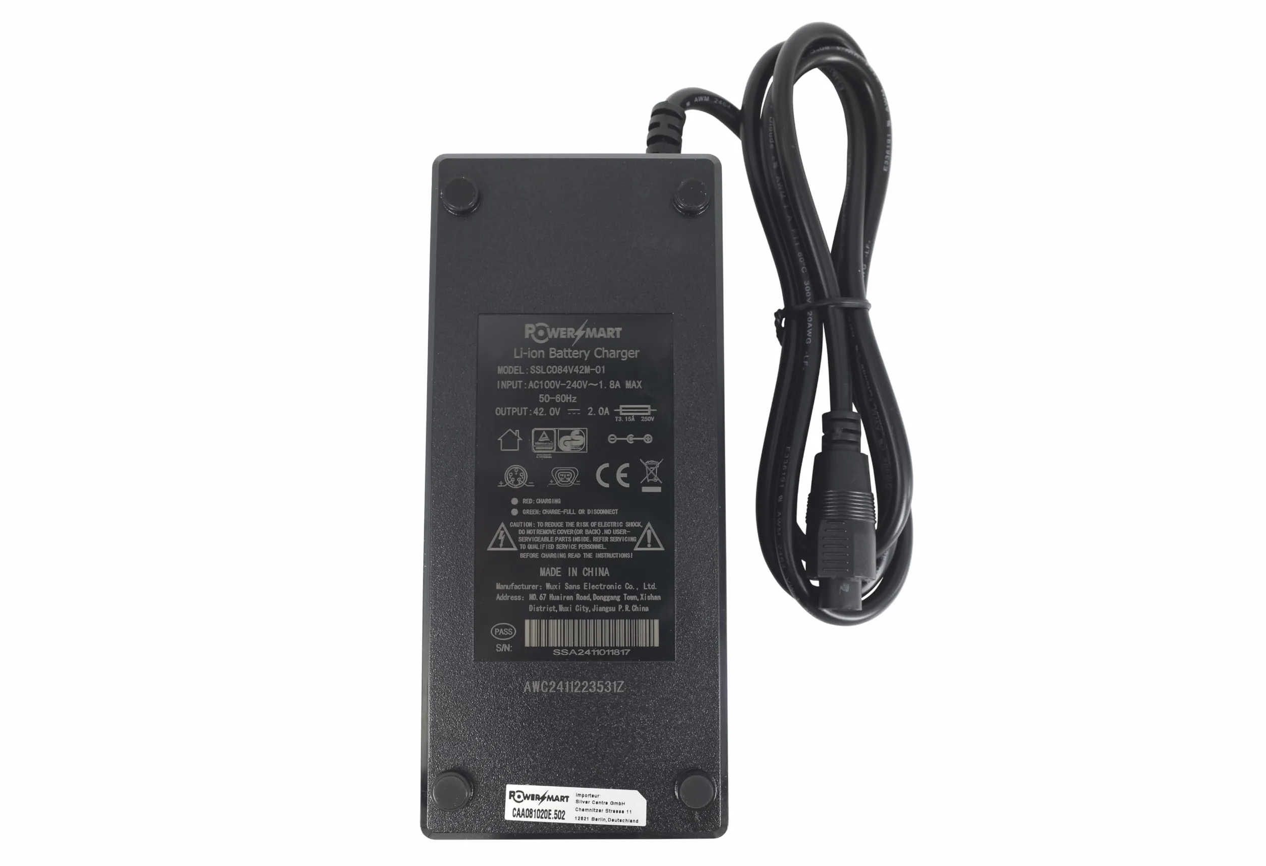 PowerSmart® Caricatore 2A SV per batterie Phylion 36V-42V per SSLC084V42MH, JCLC084V42M, Non per metallo 5-Pin