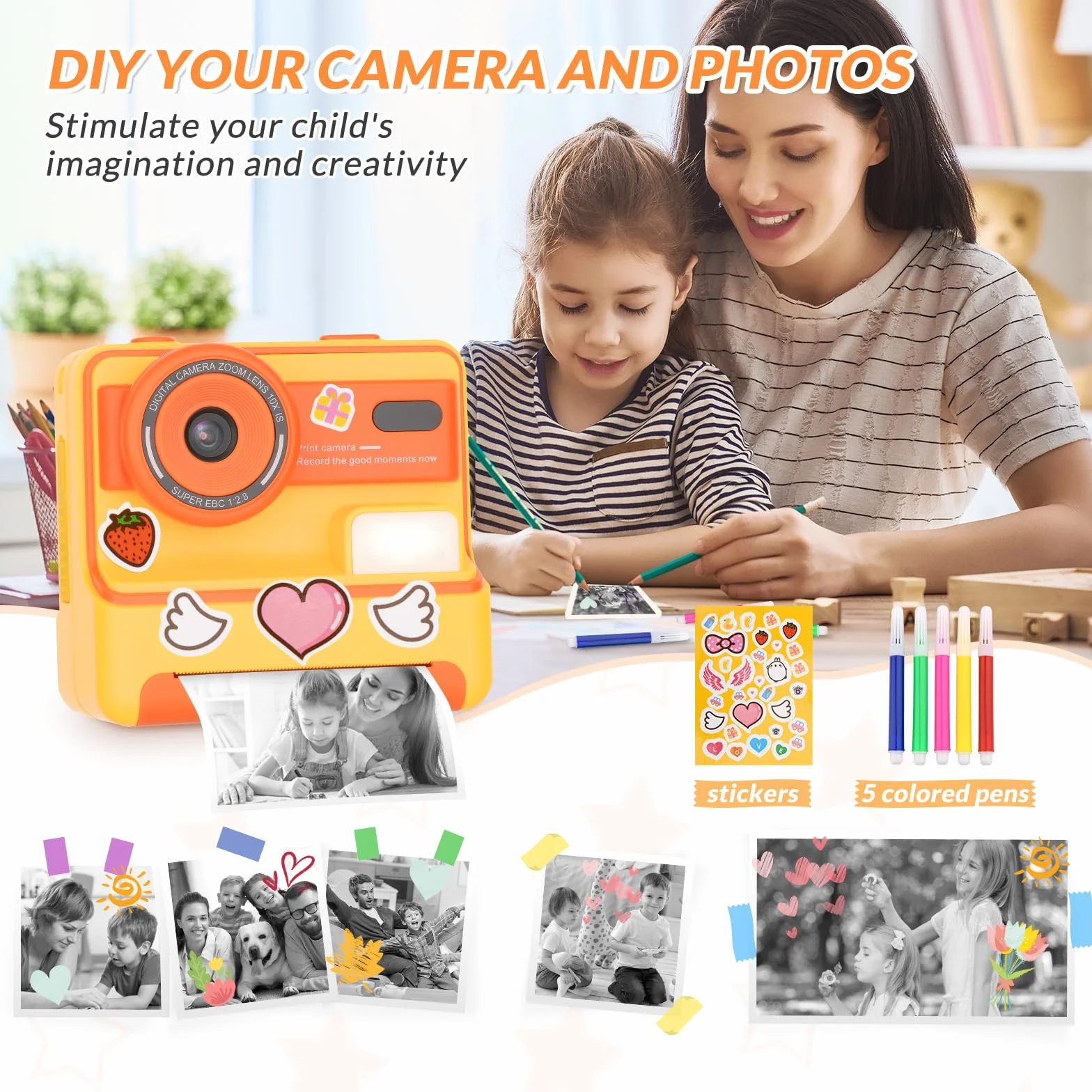 Mafiti Kids Camera Instant Print, Fotocamera istantanea 1080P per bambini, Fotocamera digitale selfie con display da