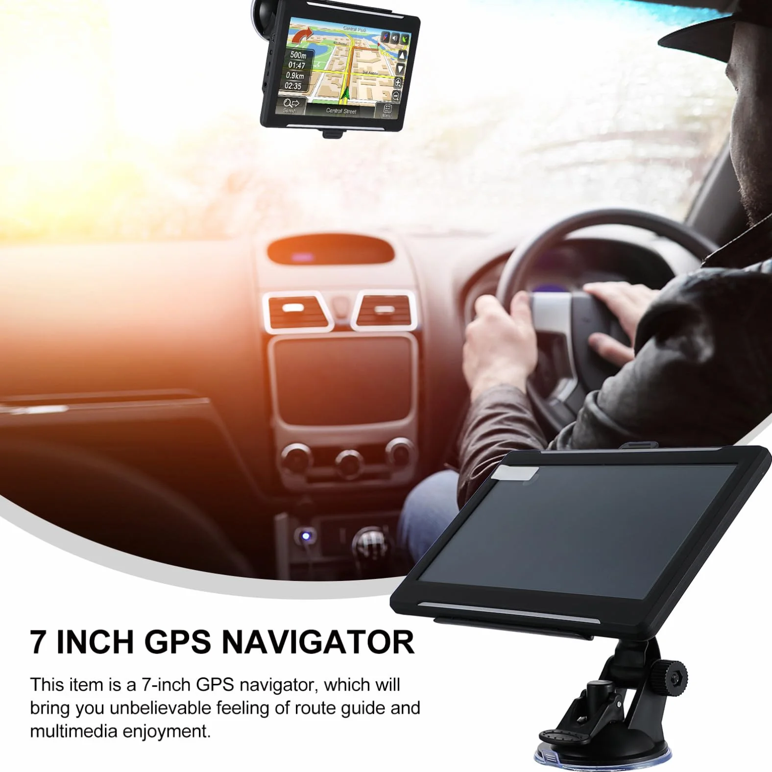 Navigatore Gps Per Auto Da 7 Pollici Touch Screen Lcd, Trasmettitore Fm Integrato e Correzione Intelligente Del Percorso, Compatto Per Veicoli e Camion