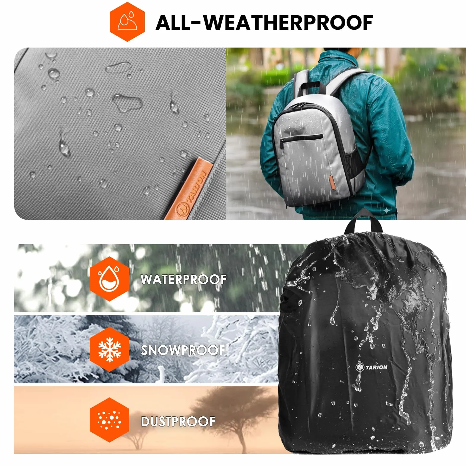 TARION Zaino per fotocamera, piccolo specchio, impermeabile, per fotocamera, leggero e compatto, con custodia antipioggia, Tb-m, grigio, m, Rucksack
