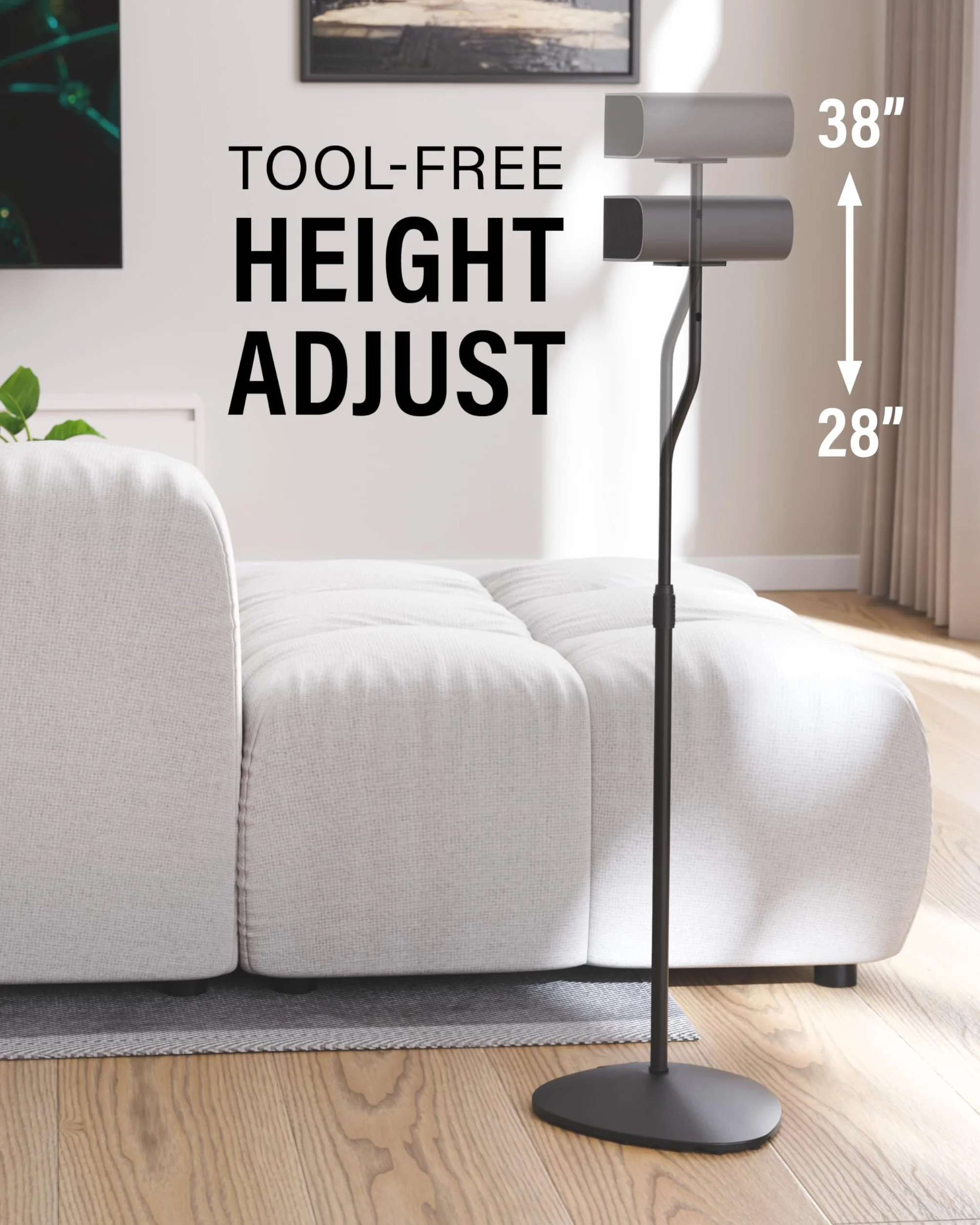 Sanus Supporto per altoparlante regolabile in altezza, si estende da 71,1 cm a 96,5 cm, contiene altoparlanti satellitari e piccoli da scaffale (ad esempio Bose, Harmon Kardon, Polk, JBL, KEF, Nero