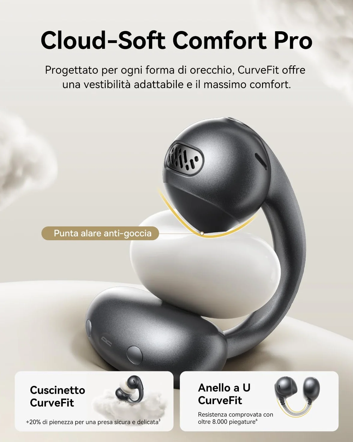 Baseus MC1 Pro Auricolari a Orecchio Aperto, clip per orecchie, suono impressionante, amplificazione dei bassi adattiva, Bluetooth 6.0, cancellazione del rumore in chiamata, IP67, 40H di batteria