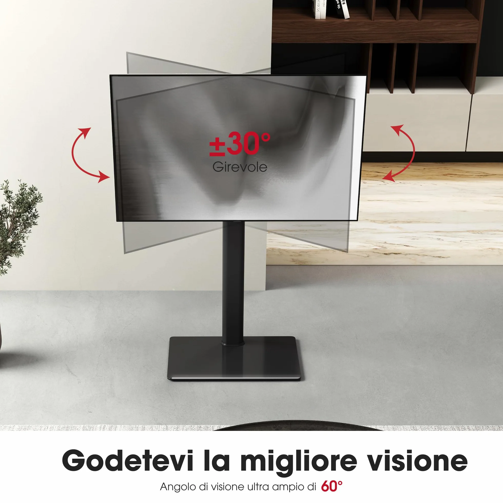 AOKCOS Supporto TV da Pavimento Girevole per 42-85 Pollici, inclinabile & Girevole & Altezza Regolazione Mobile Porta TV da Terra, Universale Max VESA 600x400mm 50kg