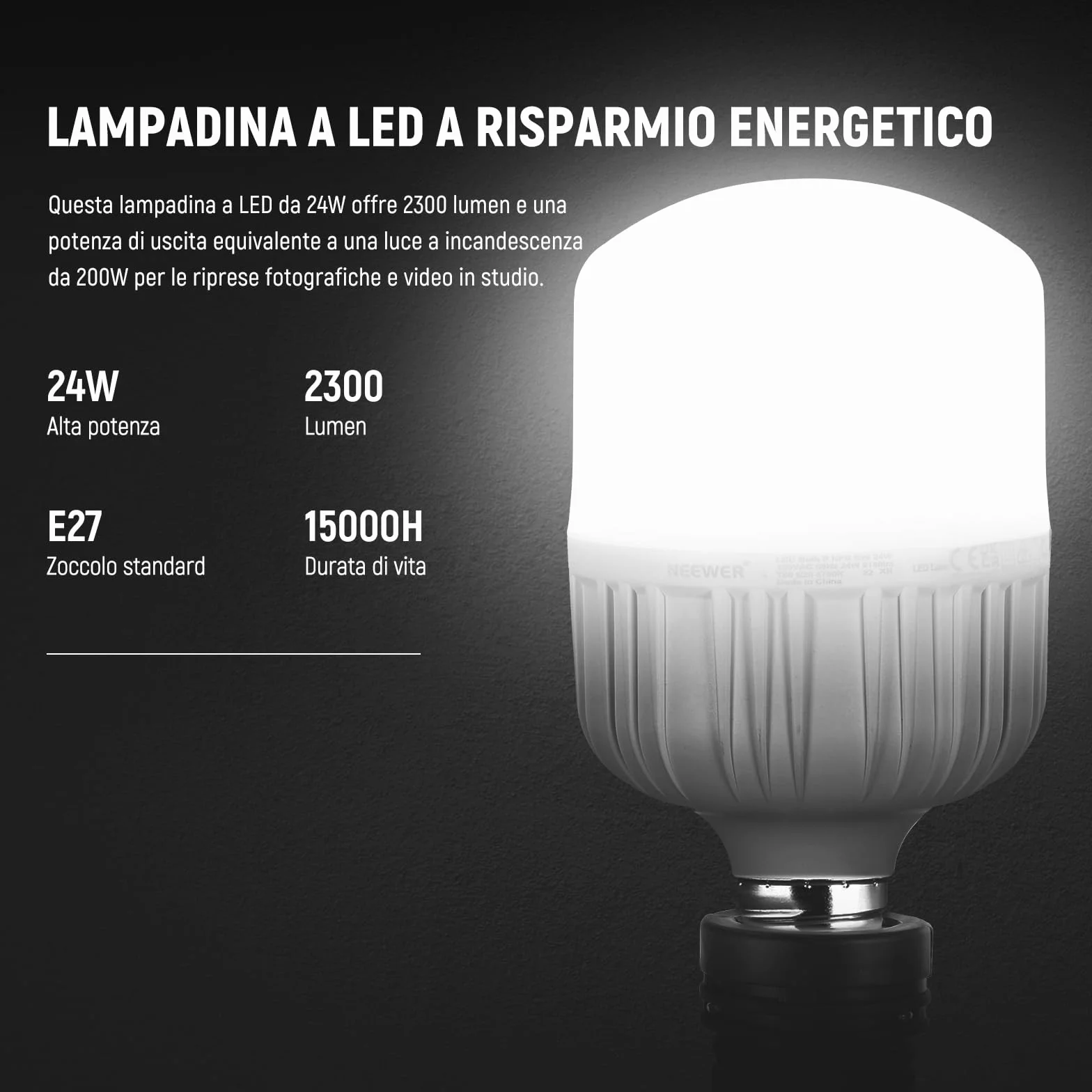 NEEWER Kit di Illuminazione Fotografica 600W,Equivalente a Incandescenza con 2 Ombrello Bianco,2 Ombrello Nero, 3 Lampadina LED da 24W,3 Stativo per Luce, 2Borsa, 5 Fascetta,3 Base per Presa E27,NK500