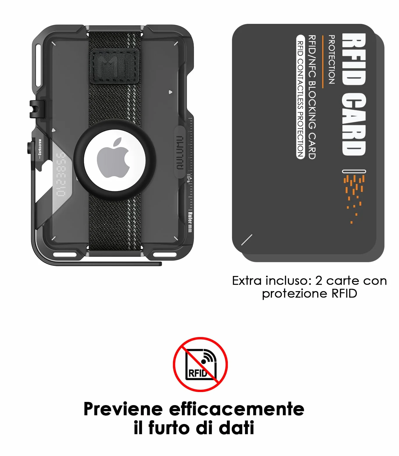 Aulumu G03 Custodia per carte da uomo | Compatibile con MagSafe | Multifunzionale Porta Carte con Fascia Elastica | Telefono Cellulare Supporto/Impugnatura | Apri Bottiglia |Schermatura RFID