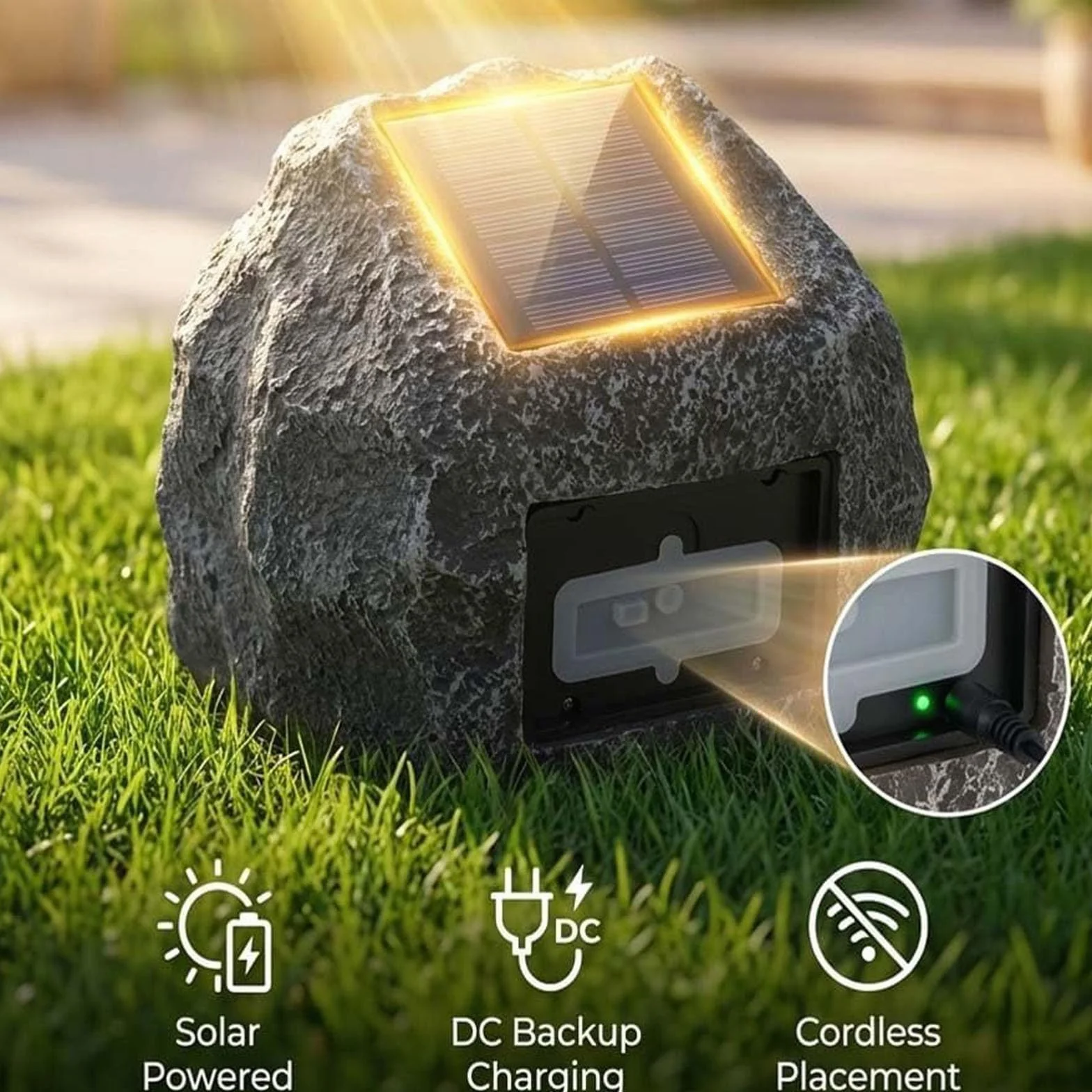 Altoparlanti rock ad energia solare impermeabili all'aperto, altoparlante stereo wireless Bluetooth, USB controllo remoto intelligente, decorazione del sistema di altoparlanti (Brown White)