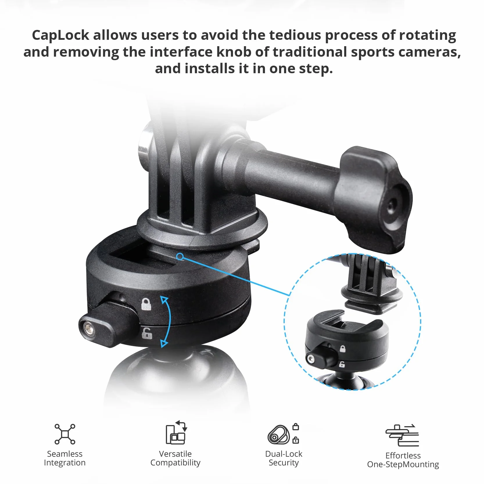 PGYTECH CapLock Supporto a Ventosa per Action Cam da Auto per DJI OSMO 360/Action 6/Pocket 3/4/4P, per Gopro Hero 13/12/11, Auto Staffa per Insta360 Ace Pro 2/X5 con filettatura 1/4"-20