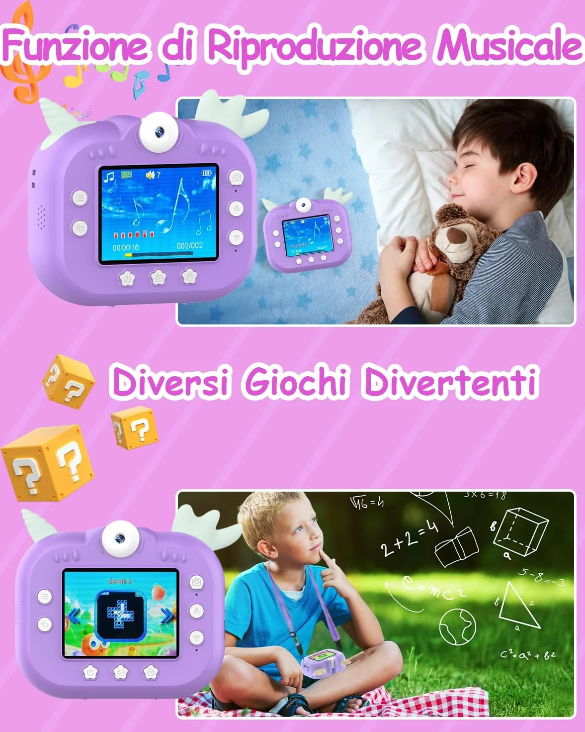 Robofun Macchina Fotografica Istantanea, 2,4 Pollici 1080P 48MP HD 180° Obiettivo Rotante Fotocamera Digitale con 32GB Scheda SD e Carta da Stampa, Regalo per Bambini dai 3-12 Anni - Viola