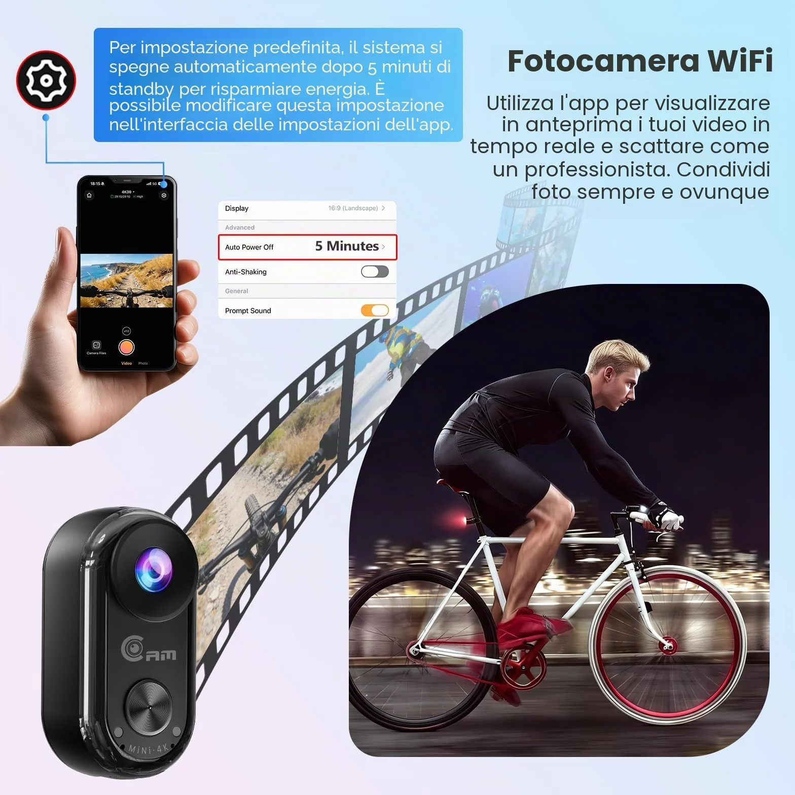 Mini Action Cam 4K,20 MP Portatile Body Camera,6 Assi Stabilizzata POV Camera,Macchina Fotocamera Subacquea 40M,WiFi Mini Videocamera Magnetica (64 GB e Accessori di Montaggio)