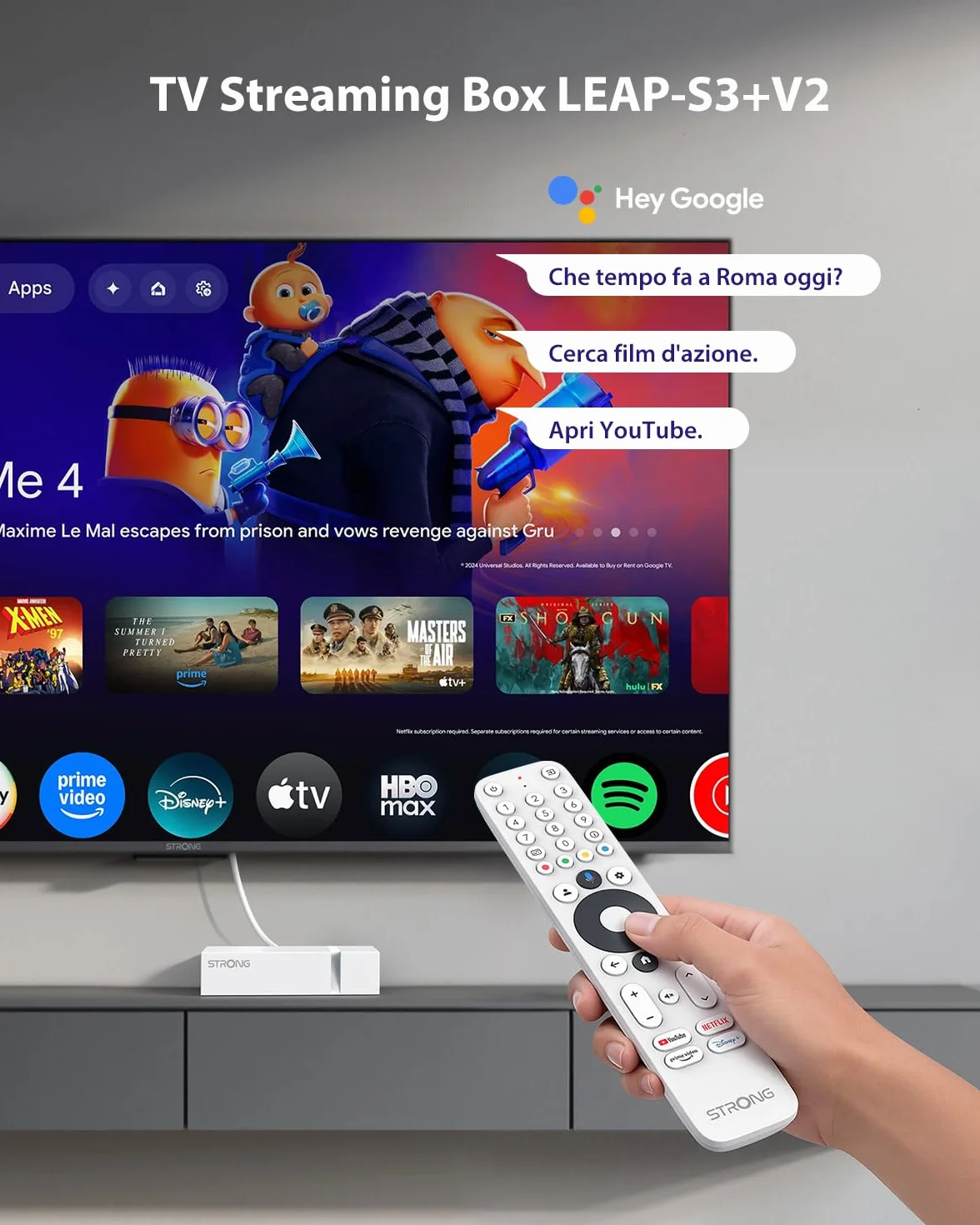 STRONG LEAP-S3+V2 Streaming Smart TV Box 4K UHD – 2GB RAM + 16GB Memoria, HDR10+ & Dolby Vision, WiFi 5 & BLE 5, Porta Ethernet (RJ45), Assistente Vocale, Bianco