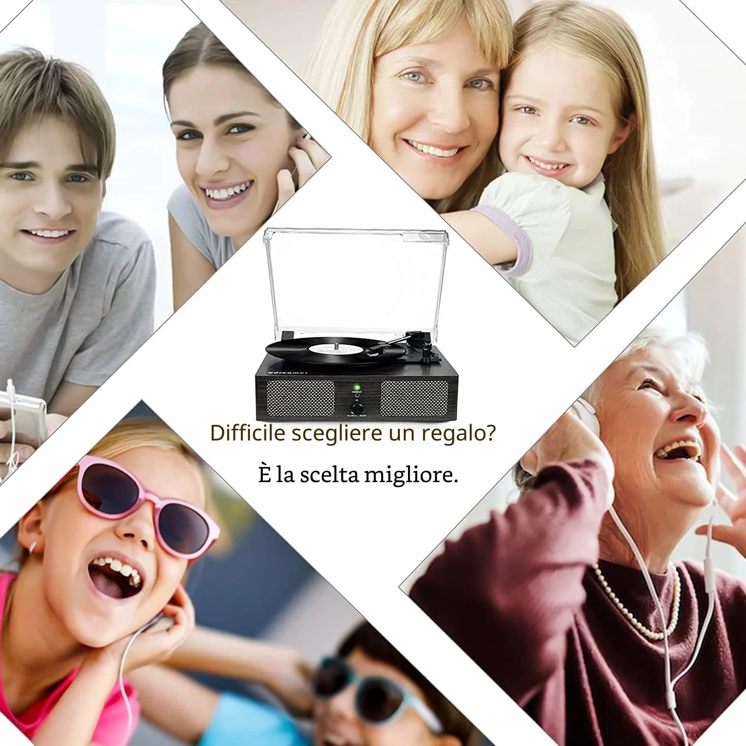 Udreamer Giradischi Bluetooth con Altoparlanti Integrati, Trasmissione a Cinghia, 3 Velocità, Legno Nero