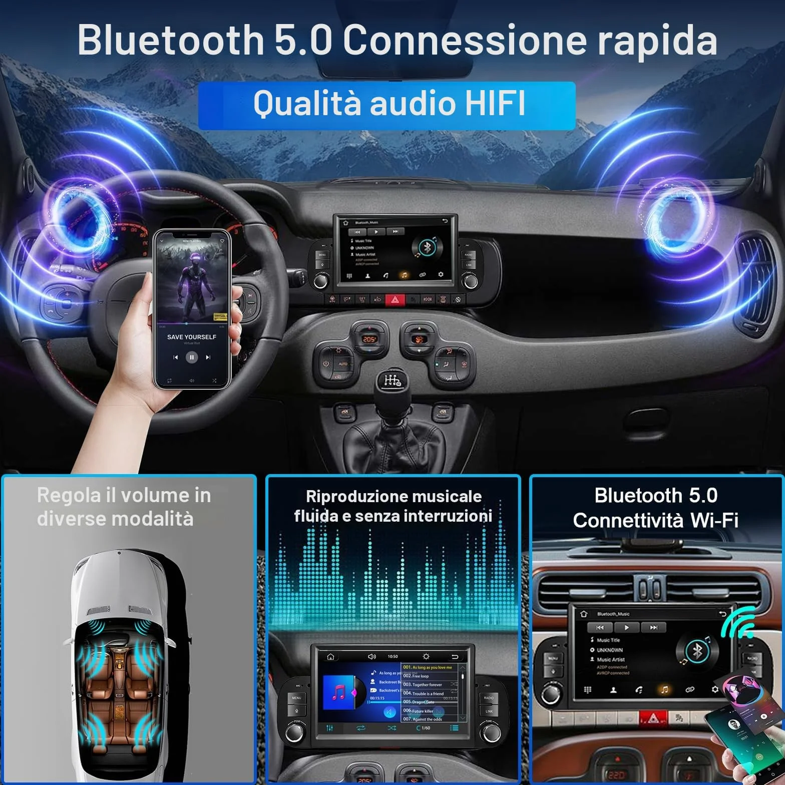 [Alta Potenza] Liulbobu Autoradio per FIAT Panda 2013 2014 2015 2016 2017 2018 2019 2020 con 7" Touchscreen Autoradio Wireless Carplay & Android Auto,Bluetooth Mirror Link/RDS AM/FM/USB/DSP