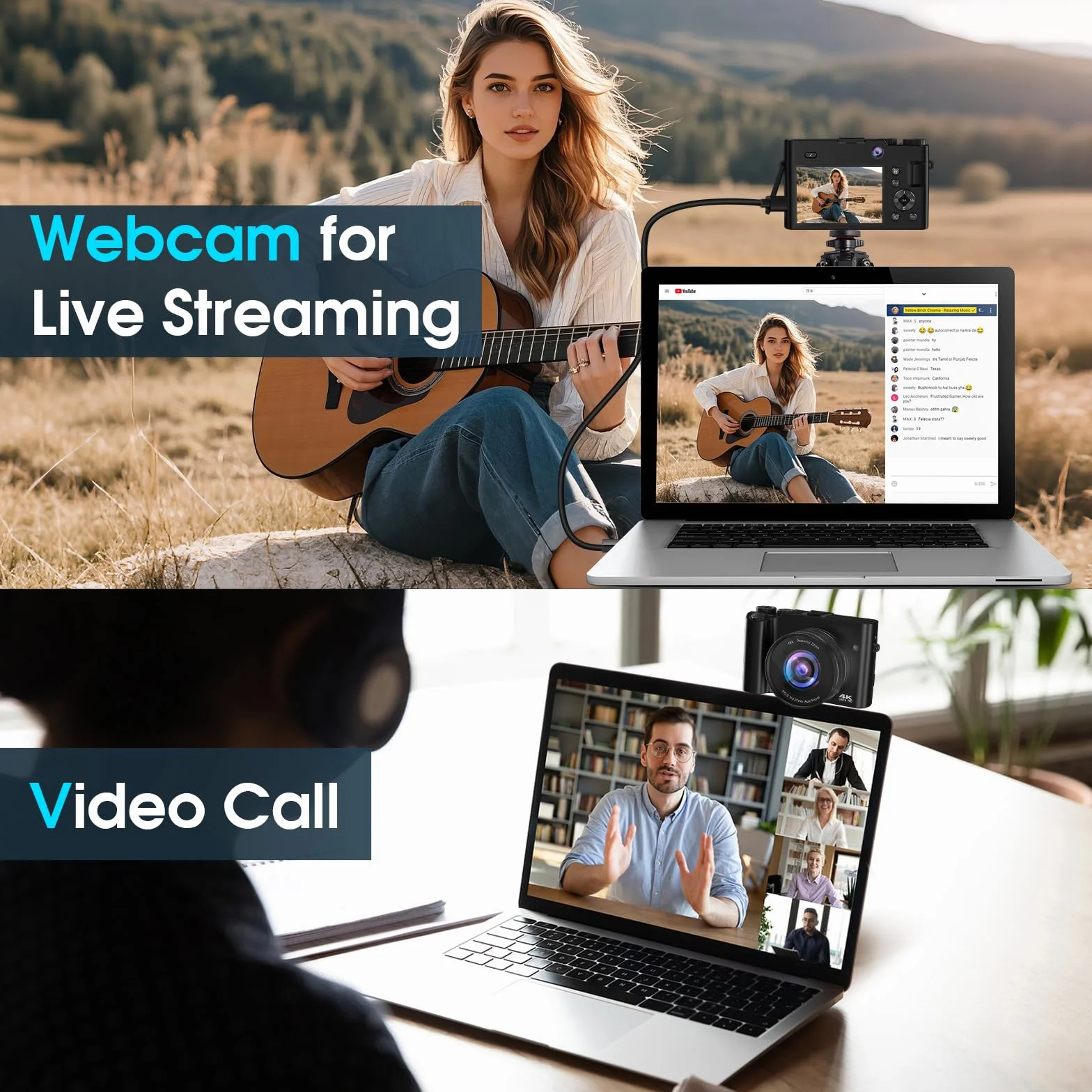 Fotocamera e digitale Bofypoo 64 MP autofocus Vlogging con doppia telecamera 4K, zoom digitale 16X, scheda memoria 32G