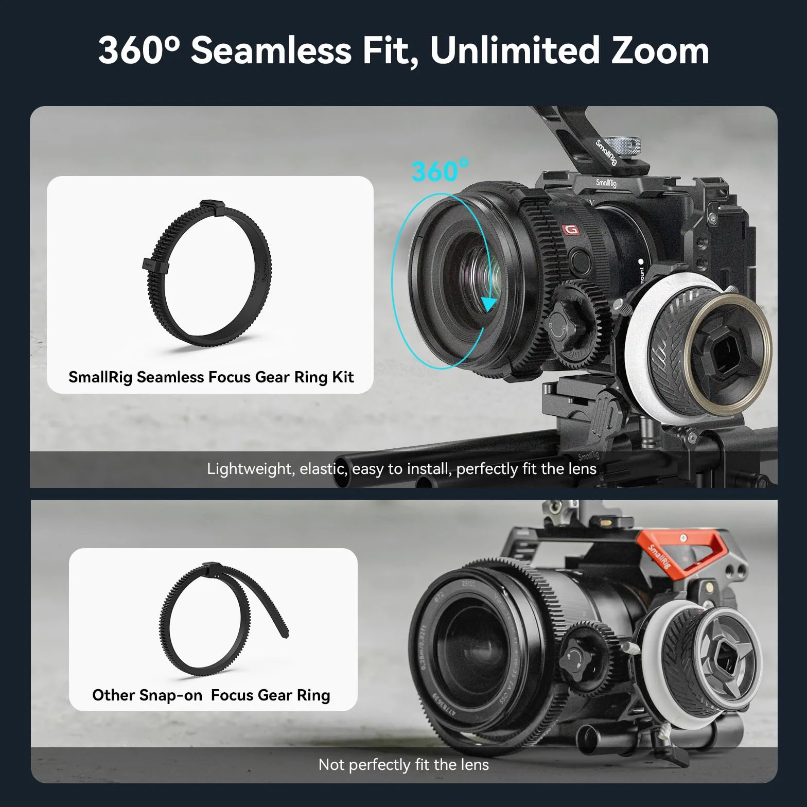 SMALLRIG Seamless Follow Focus Ring Set (4 Pezzi), con AB Stop e Gomma Antiscivolo, Anello di Messa a Fuoco Standard M0.8, Compatibile con SMALLRIG Follow Focus - 4187