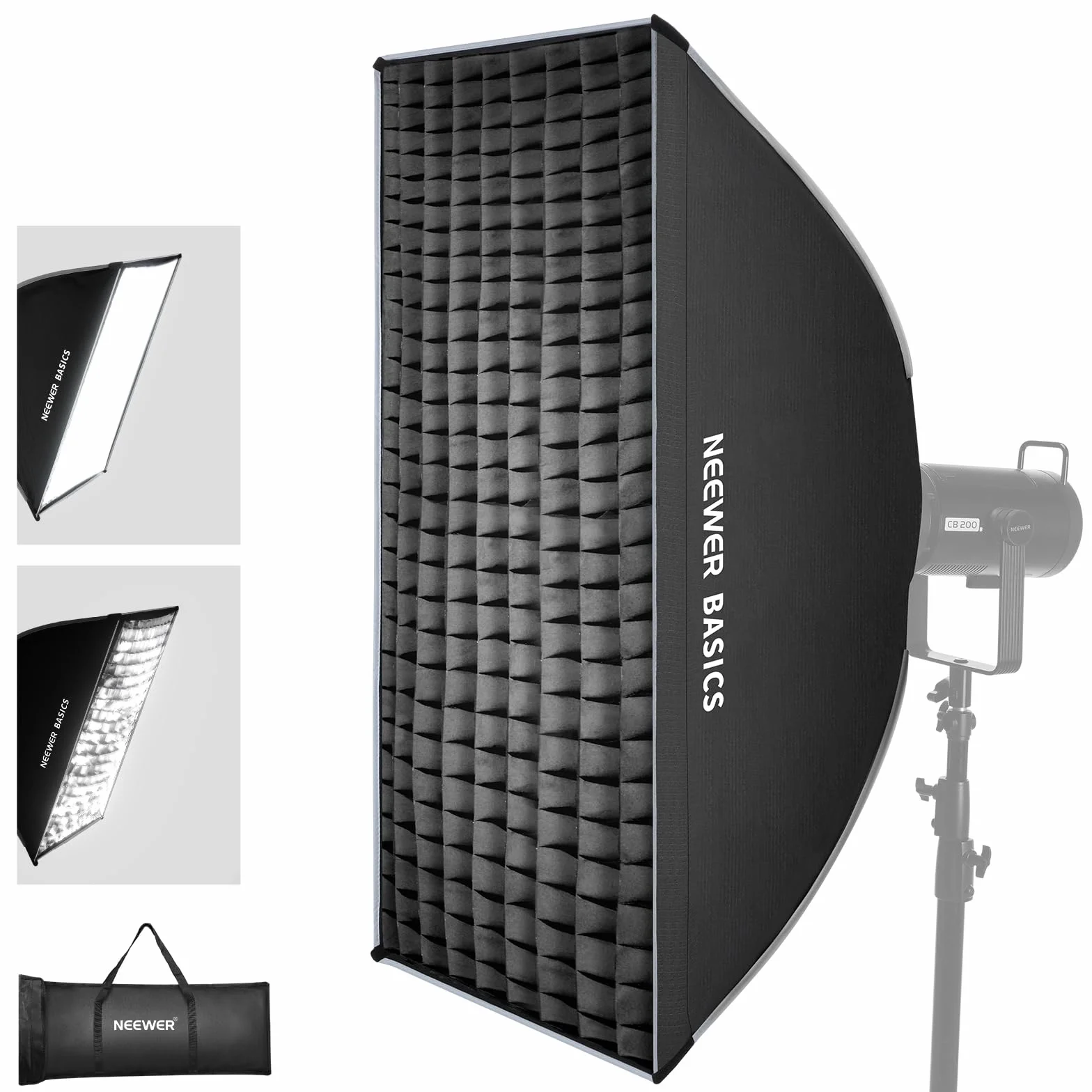 NEEWER BASICS Softbox Striscia ad Attacco Bowens, 60x90cm Soft Box a Sgancio Rapido con Diffusori Luce/Griglia/Borsa Compatibile con Aputure 150c Godox SL60w, per FS300C FS150B HB80C CB200C Q6, NS60P