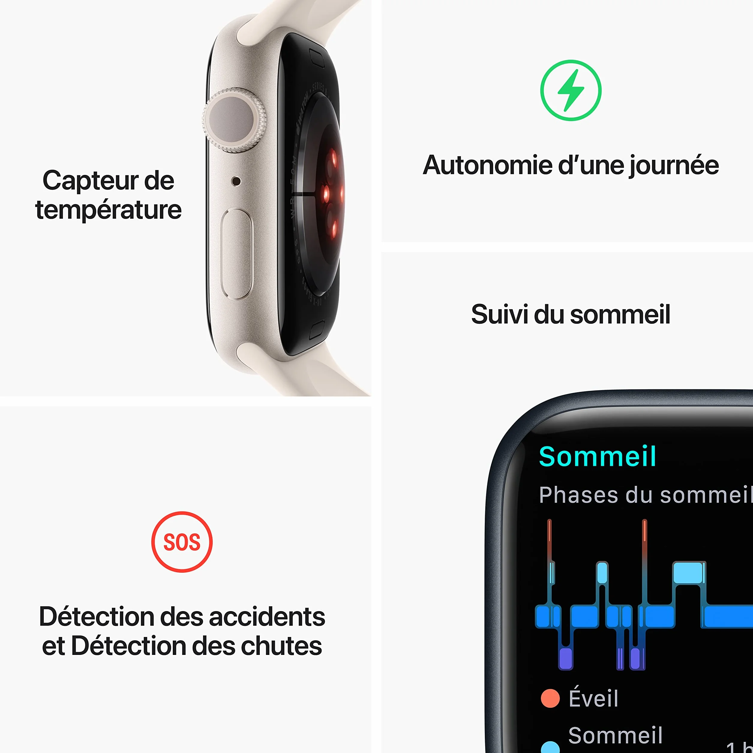 Apple Watch Series 8 (GPS, 45MM) - Cassa in Alluminio Argento con Cinturino Sport Bianco, Regular (Ricondizionato)