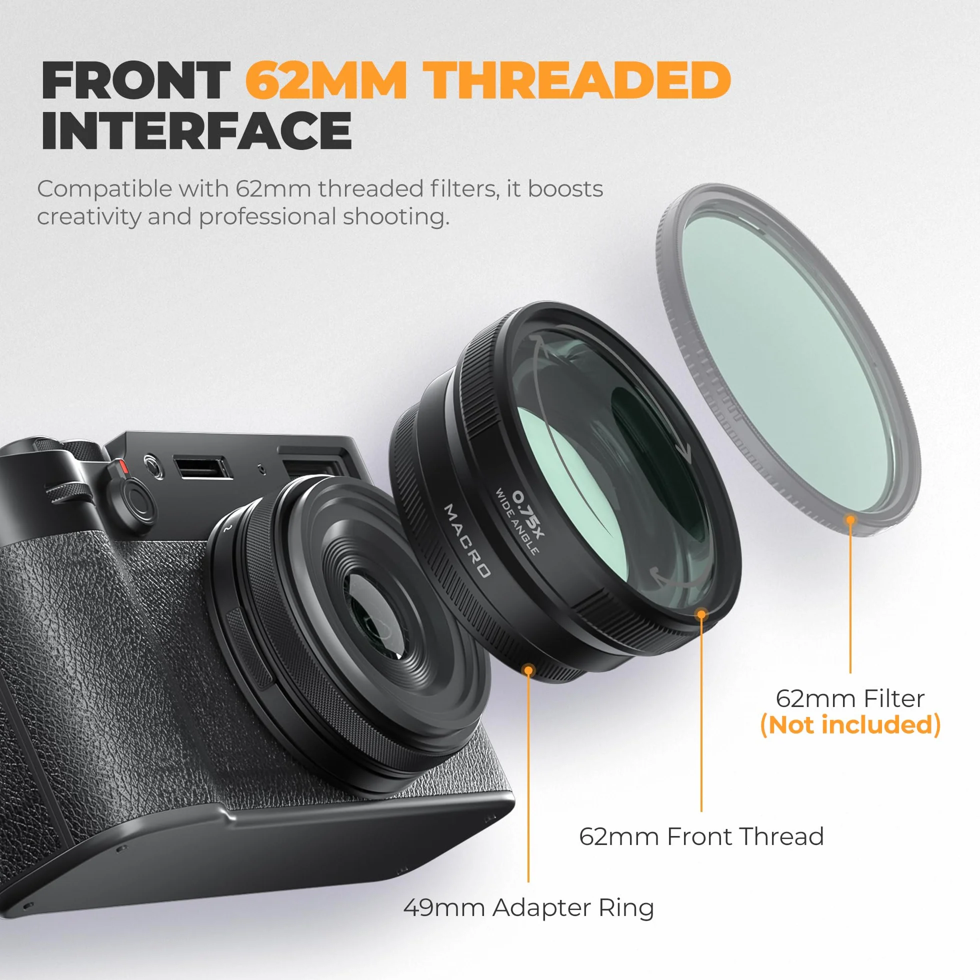 Freewell obiettivo grandangolare e macro 2 in 1 compatibile con Fuji X100VI/X100V - Design versatile, ingrandimento migliorato-Nero