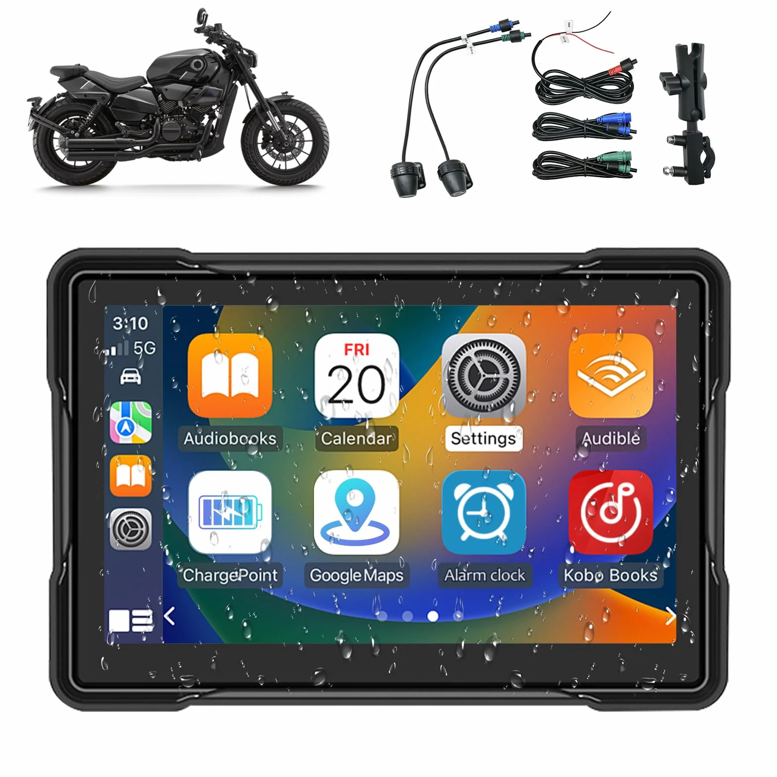 Senza Fili Schermata Carplay Per Moto, Schermo Portatile IPX7 Impermeabile Touchscreen con Navigatore GPS Bluetooth