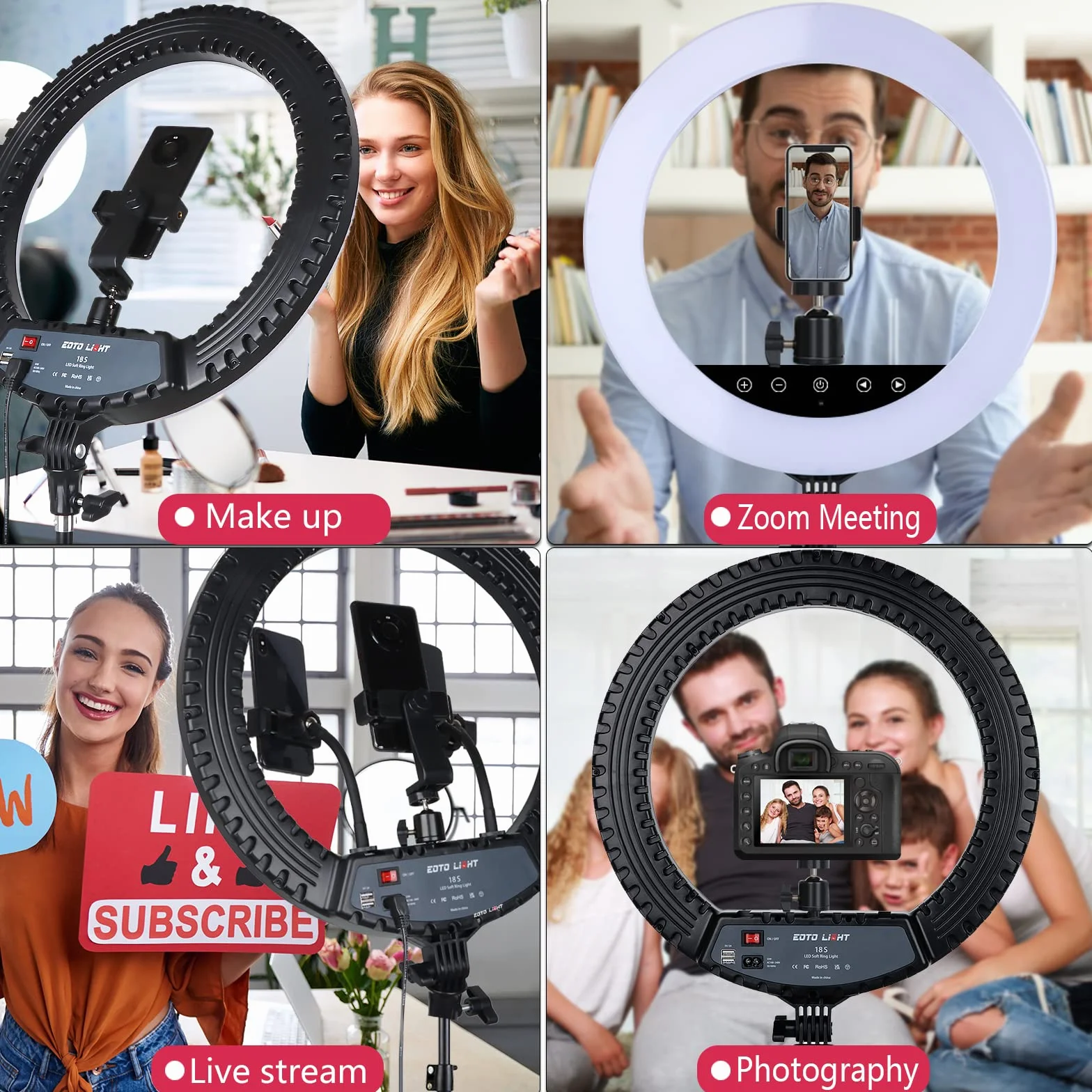 EOTO LIGHT Luce ad anello a LED da 18 pollici con treppiede per selfie e video Vlog CRI>90